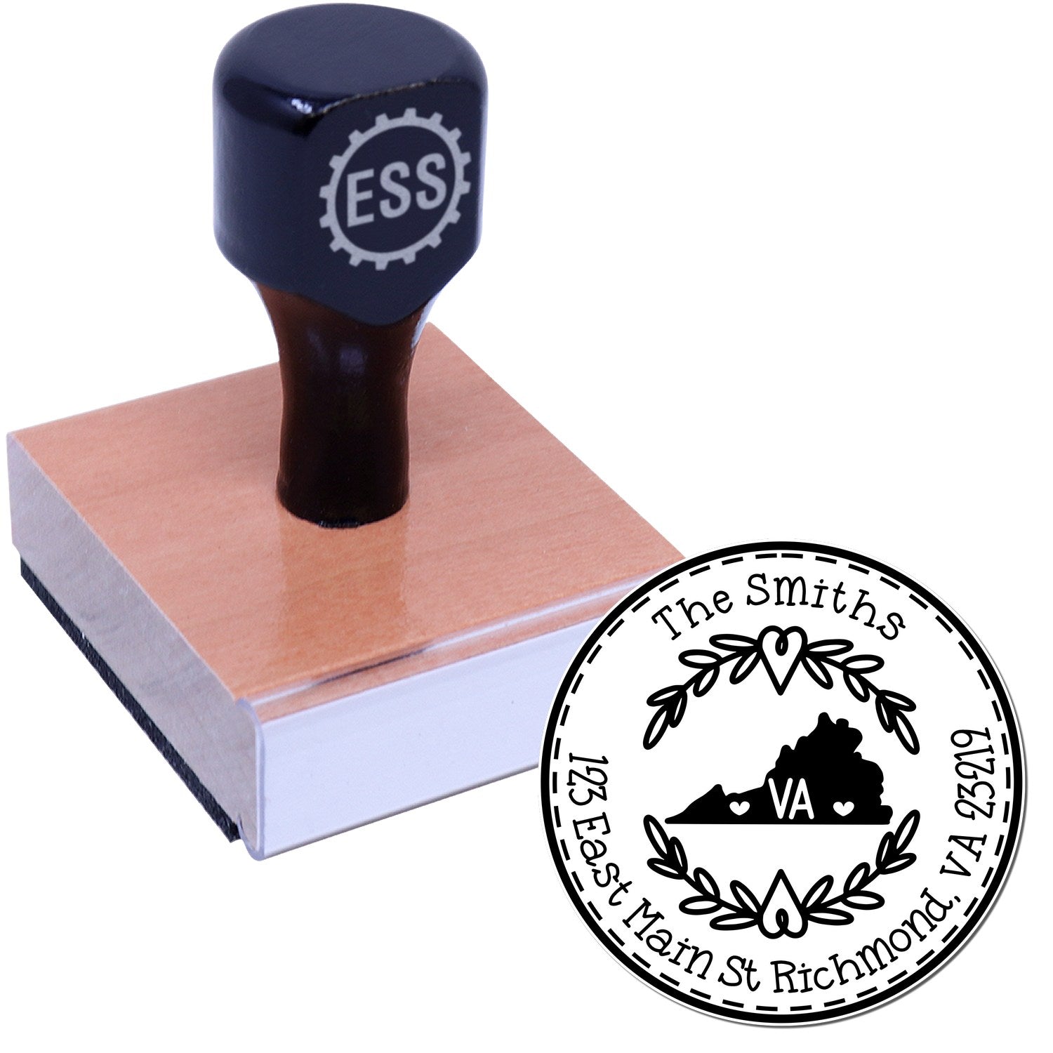 Wooden Handle Round Virginia State Wreath Personalized Address Rubber Stamp - Engineer Seal Stamps