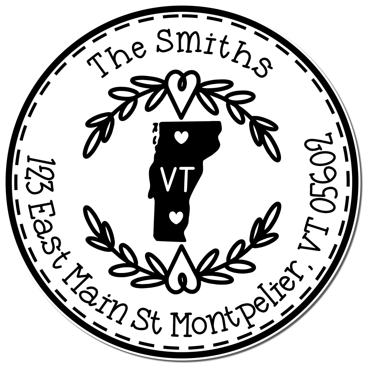 Round PSI Vermont State Wreath Custom-Made Home Address For Envelopes Pre-Inked Stamp - Engineer Seal Stamps
