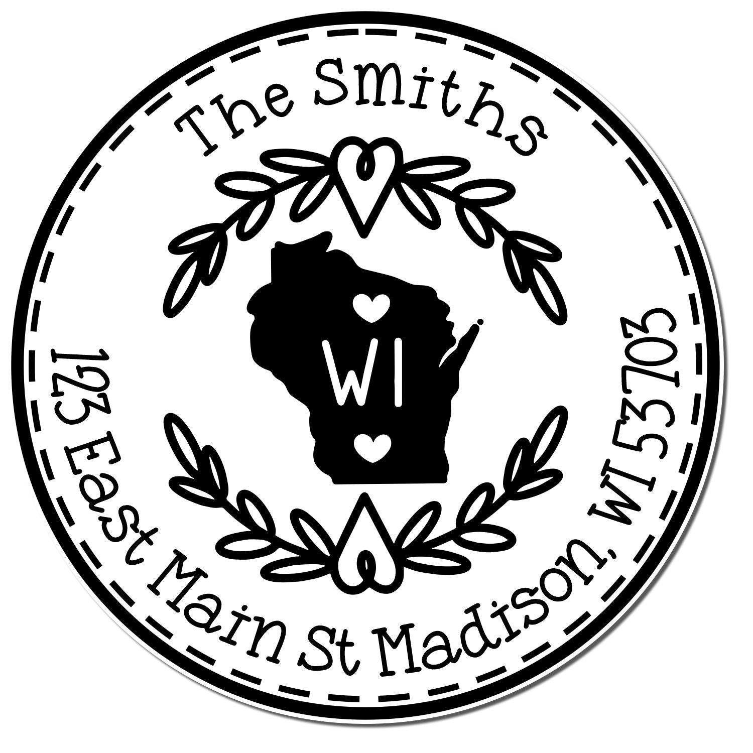 Slim Wisconsin State Wreath Customized Mailing Address Pre-Inked Stamp - Engineer Seal Stamps