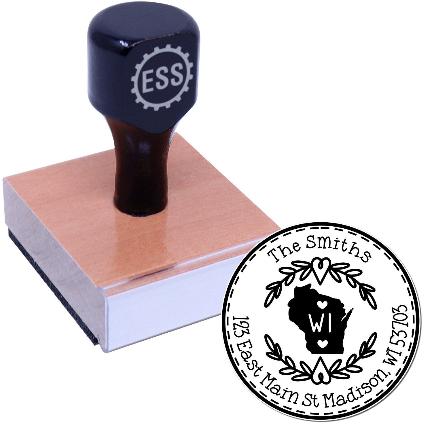 Wooden Handle Round Wisconsin State Wreath Personalized Home Address For Envelopes Rubber Stamp - Engineer Seal Stamps
