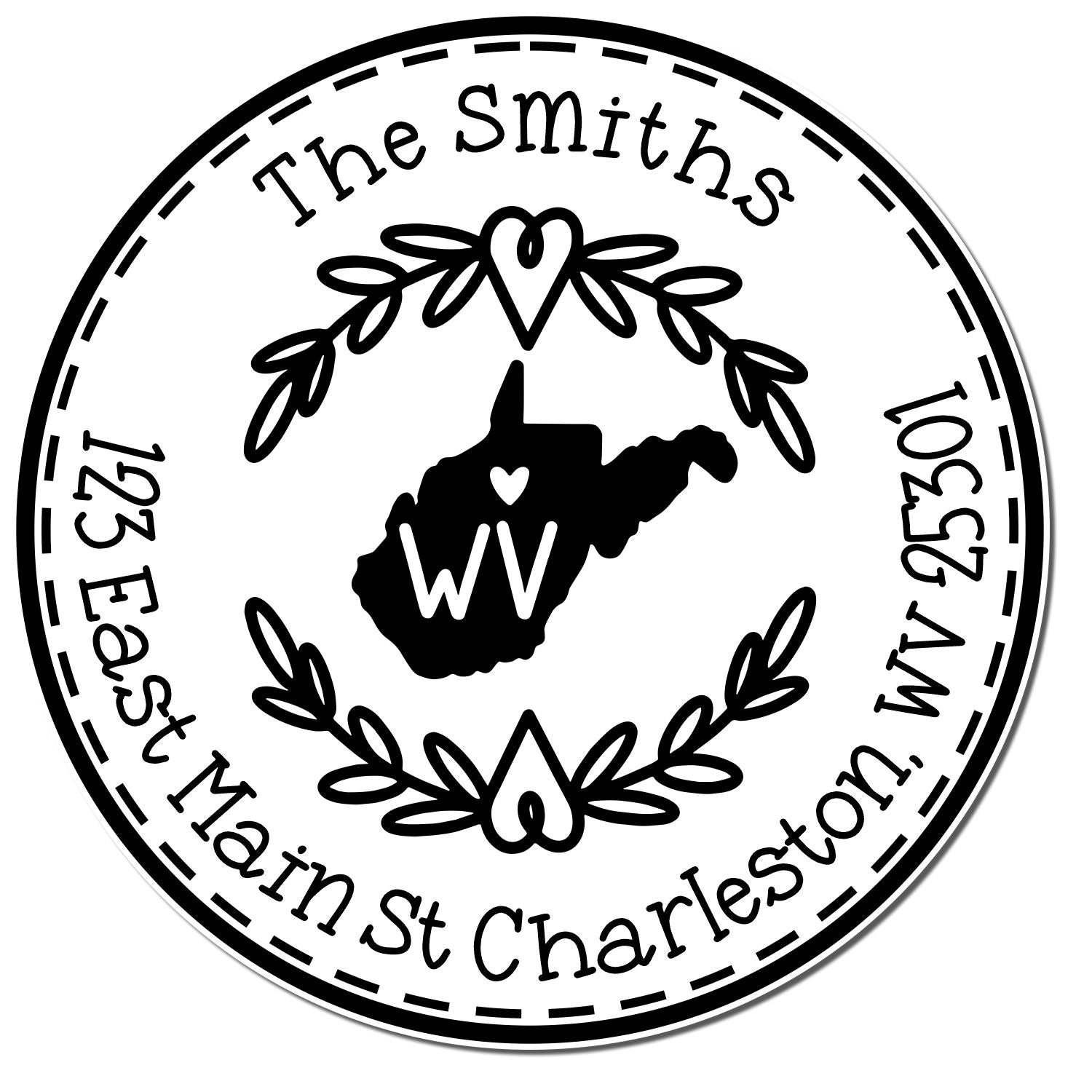 Self-Inking Round West Virginia State Wreath Home Address Stamp - Engineer Seal Stamps