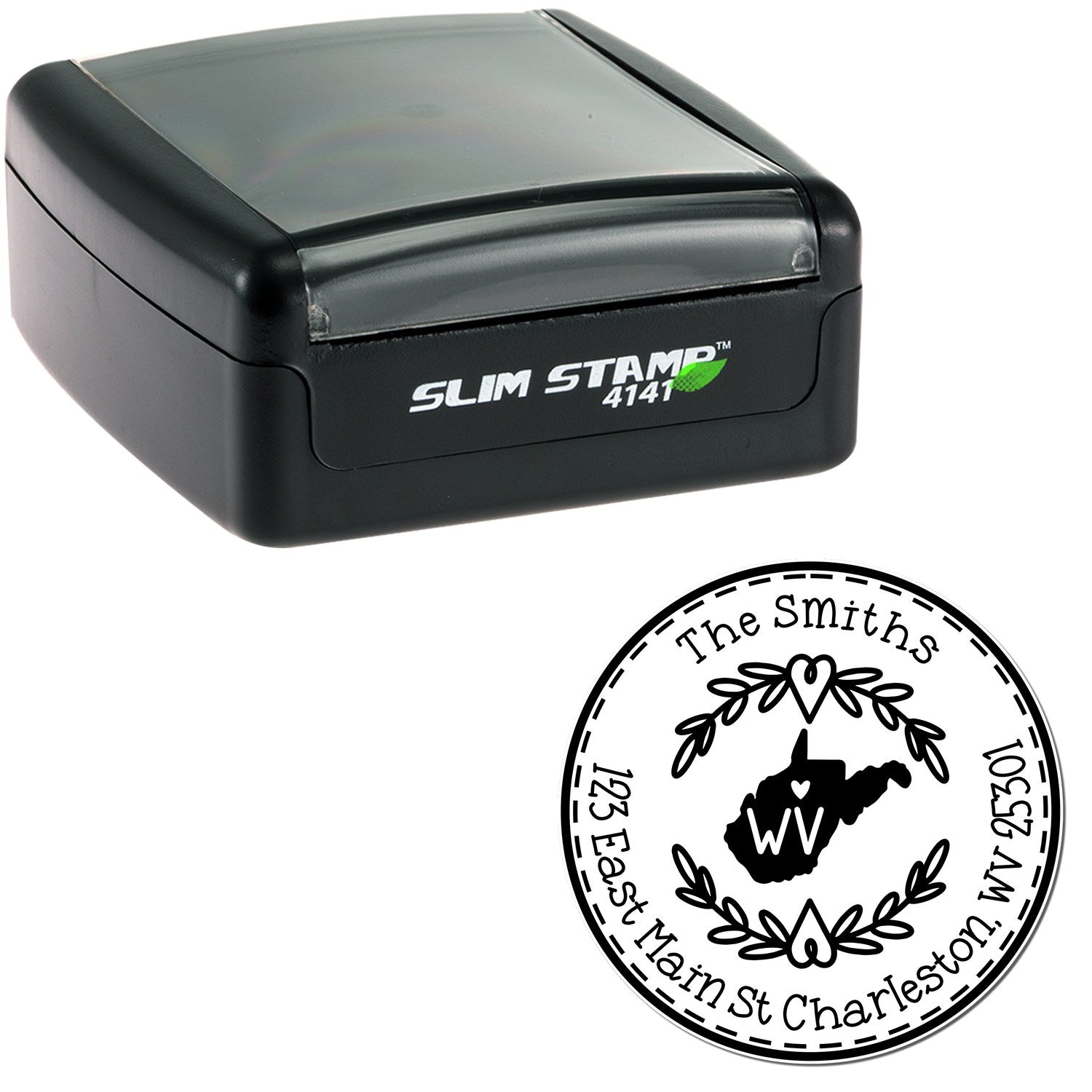 Slim West Virginia State Wreath Customized Mail Pre-Inked Stamp - Engineer Seal Stamps