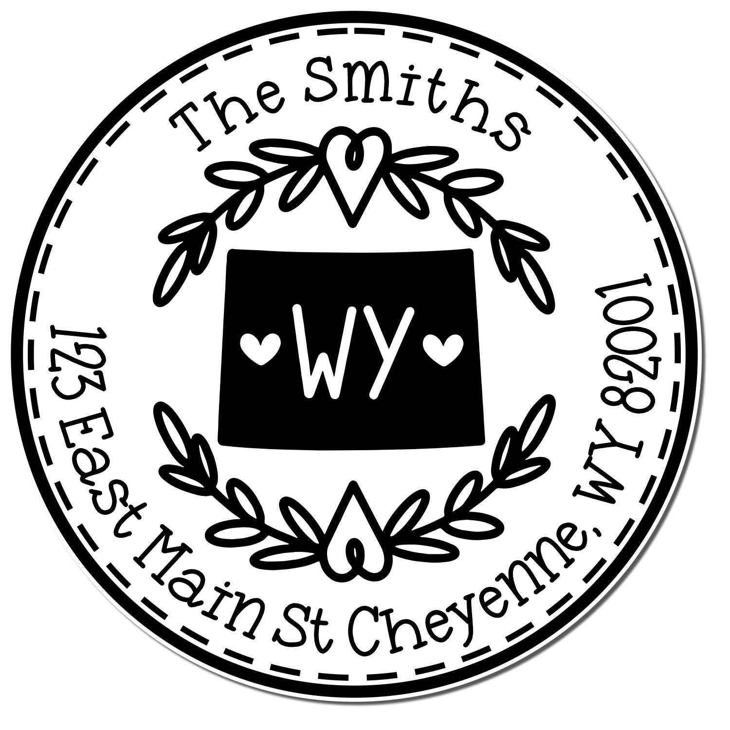 Wooden Handle Round Wyoming State Wreath Personalized Home Address For Envelopes Stamp - Engineer Seal Stamps