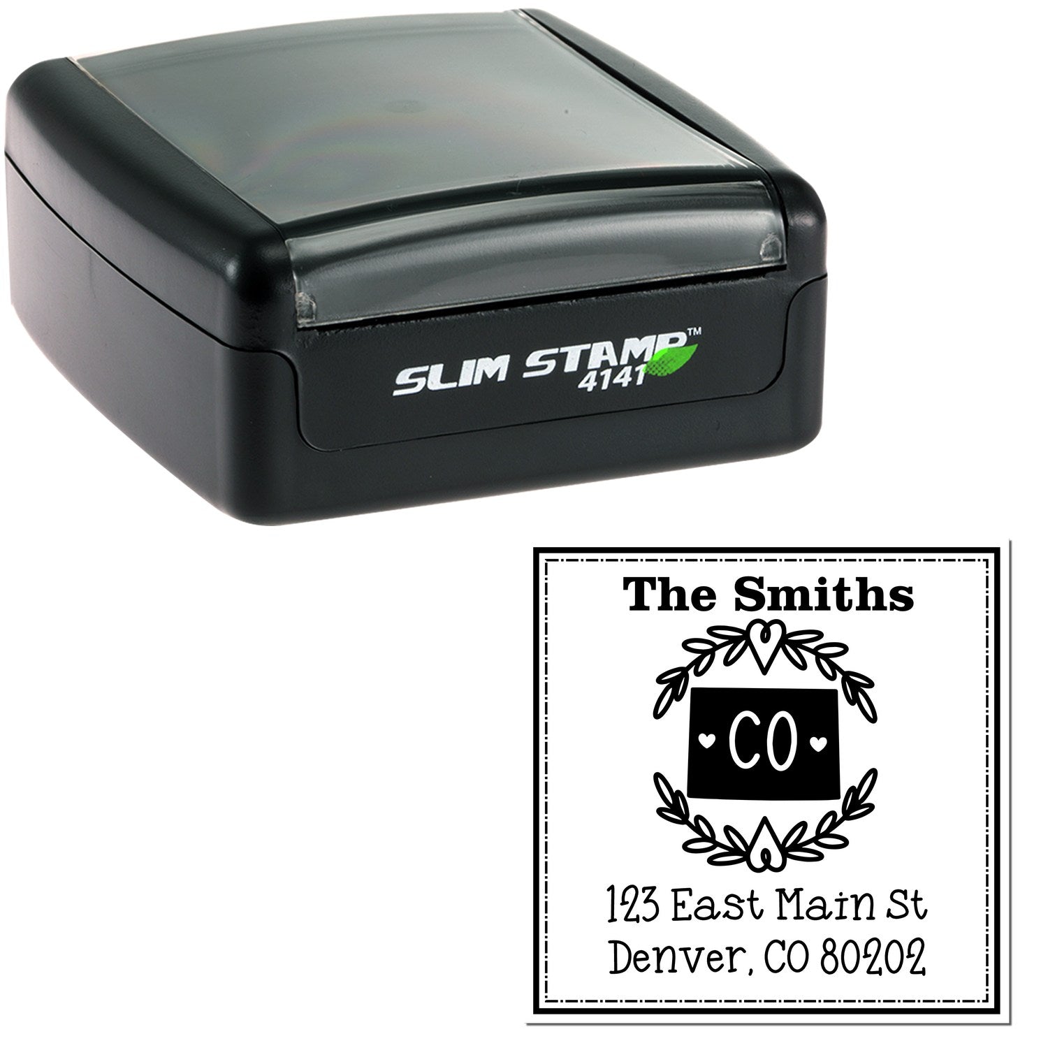 Slim Colorado State Wreath Custom-Made Mailing Address Pre-Inked Stamp - Engineer Seal Stamps