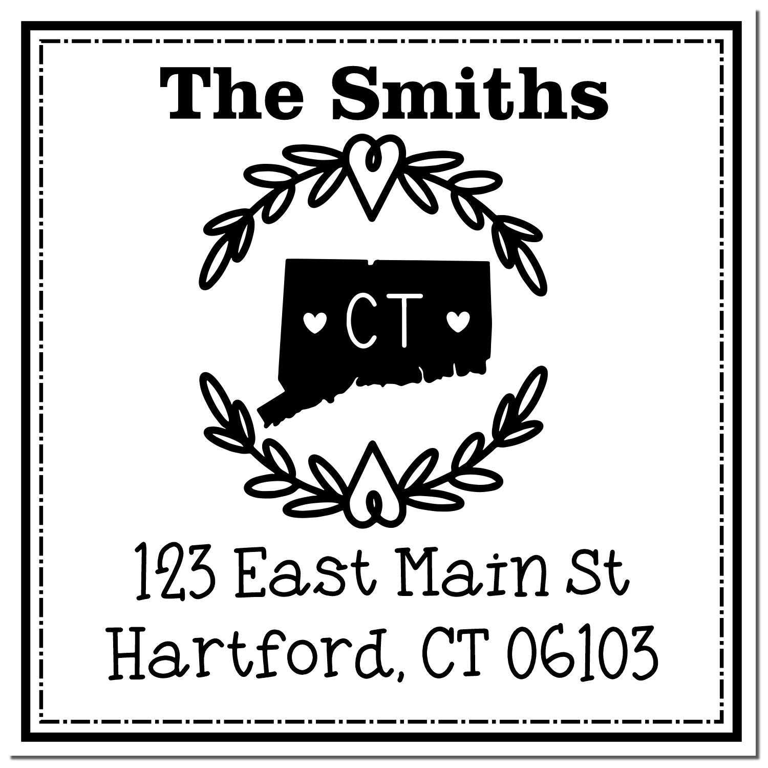 Wood Handle Connecticut State Wreath Custom-Made Return Address Stamp - Engineer Seal Stamps