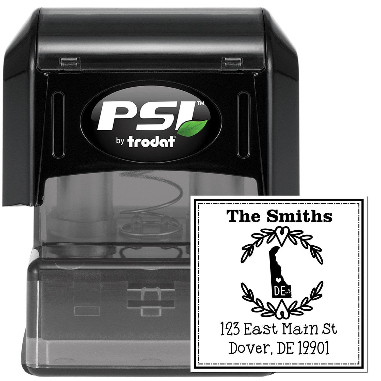 PSI Pre-Inked Delaware State Wreath Custom-Made New Home Address Rubber Stamp - Engineer Seal Stamps