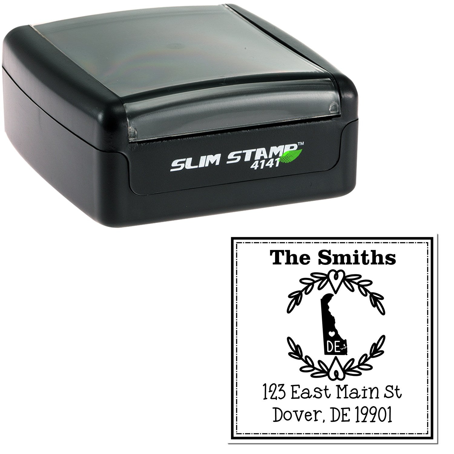 Slim Delaware State Wreath Custom-Made Mail Address Stamper - Engineer Seal Stamps