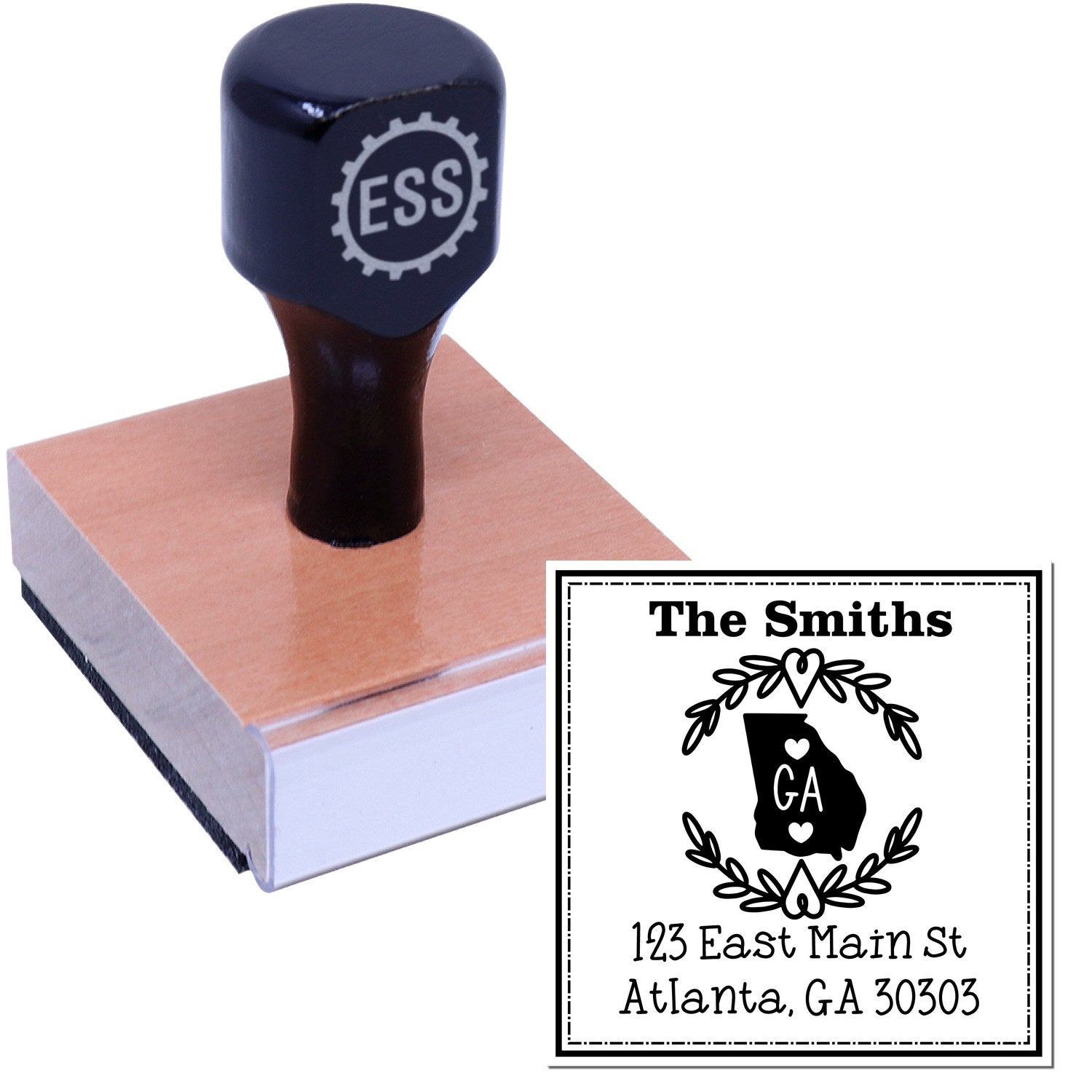 Wood Handle Georgia State Wreath Custom-Made Name and Address Stamp - Engineer Seal Stamps