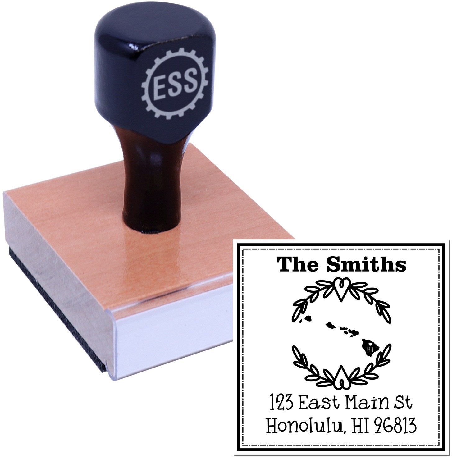 Wood Handle Hawaii State Wreath Custom-Made Name and Address Stamper - Engineer Seal Stamps