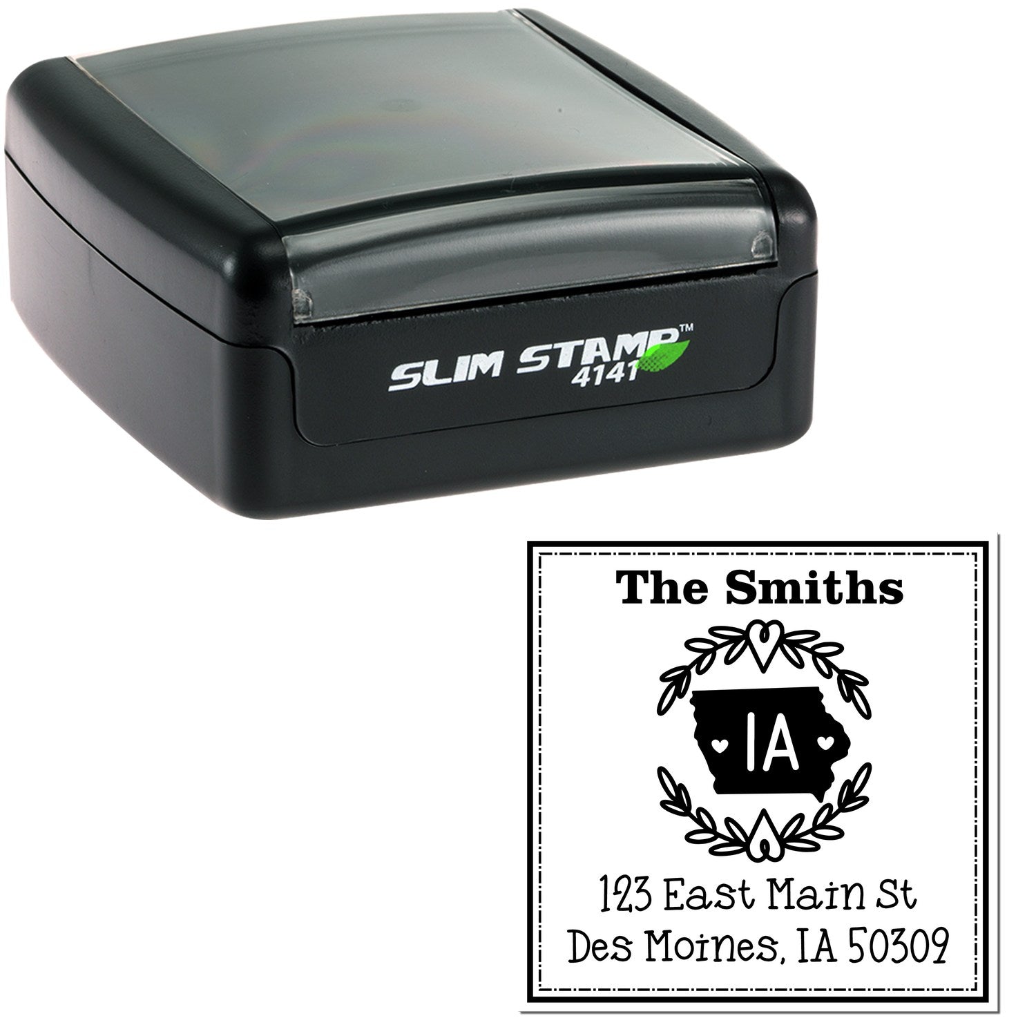 Slim Iowa State Wreath Custom-Made Home Address for Envelopes Pre-Inked Stamp - Engineer Seal Stamps