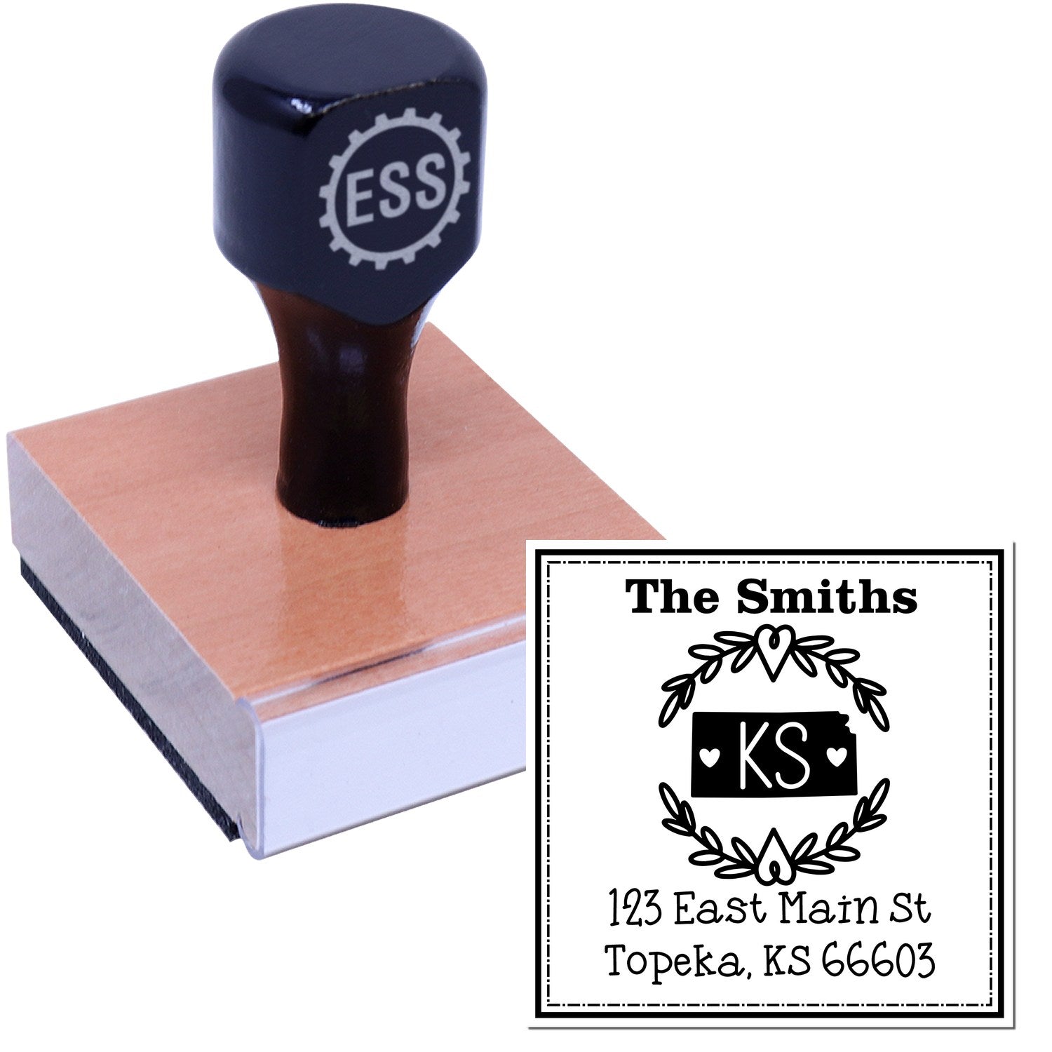 Wood Handle Kansas State Wreath Custom-Made Mail Stamp - Engineer Seal Stamps