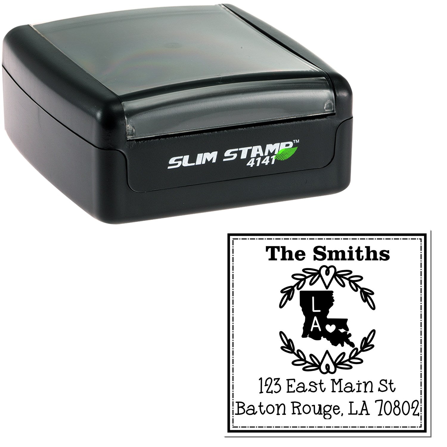 Slim Louisiana State Wreath Custom-Made Address Label Pre-Inked Stamp - Engineer Seal Stamps