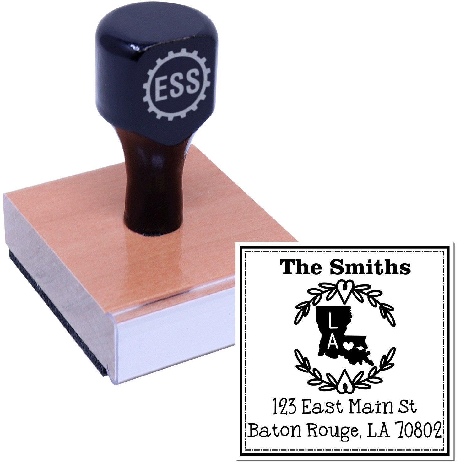 Wood Handle Louisiana State Wreath Custom-Made Mail Rubber Stamp - Engineer Seal Stamps