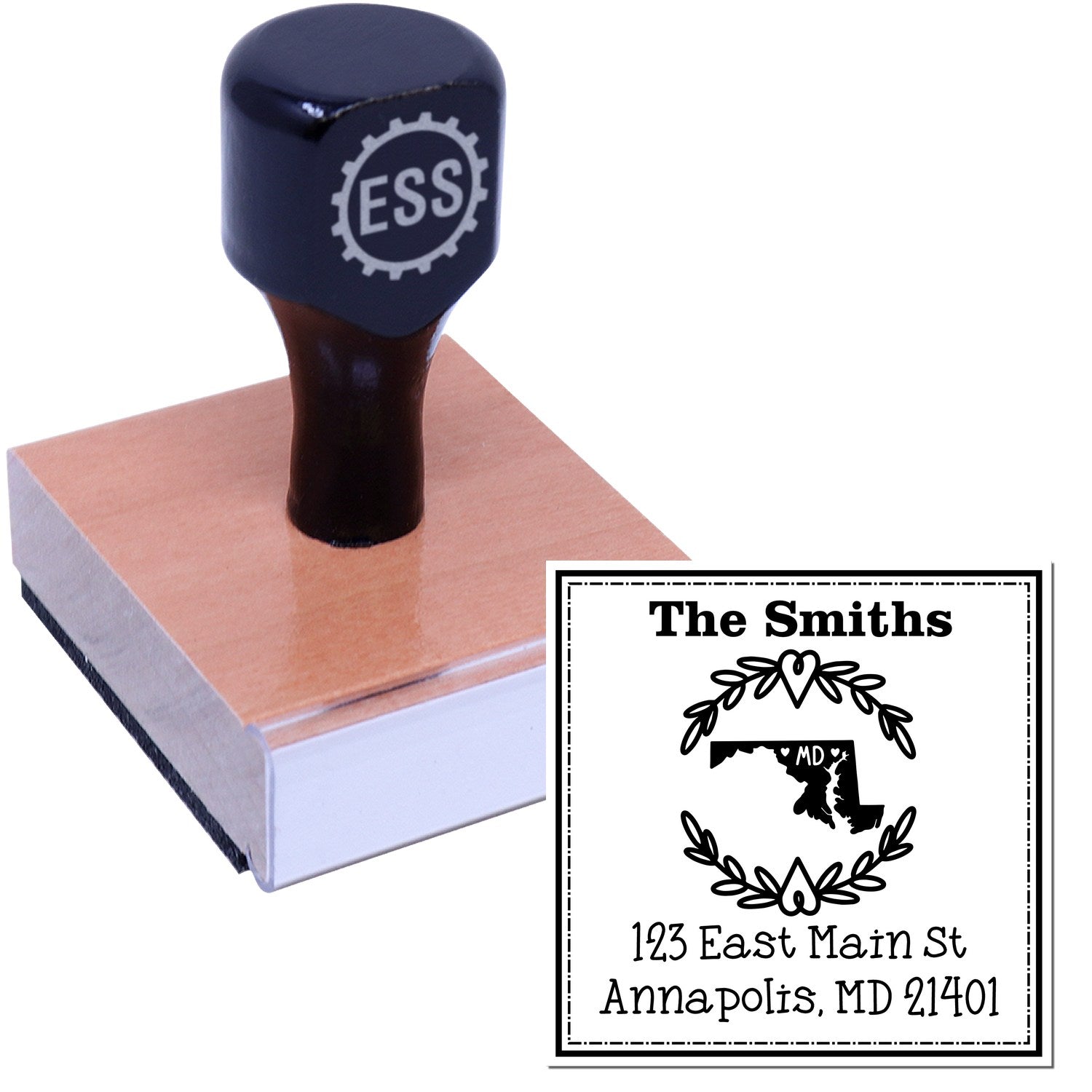 Wood Handle Maryland State Wreath Custom-Made Home Address Stamper - Engineer Seal Stamps