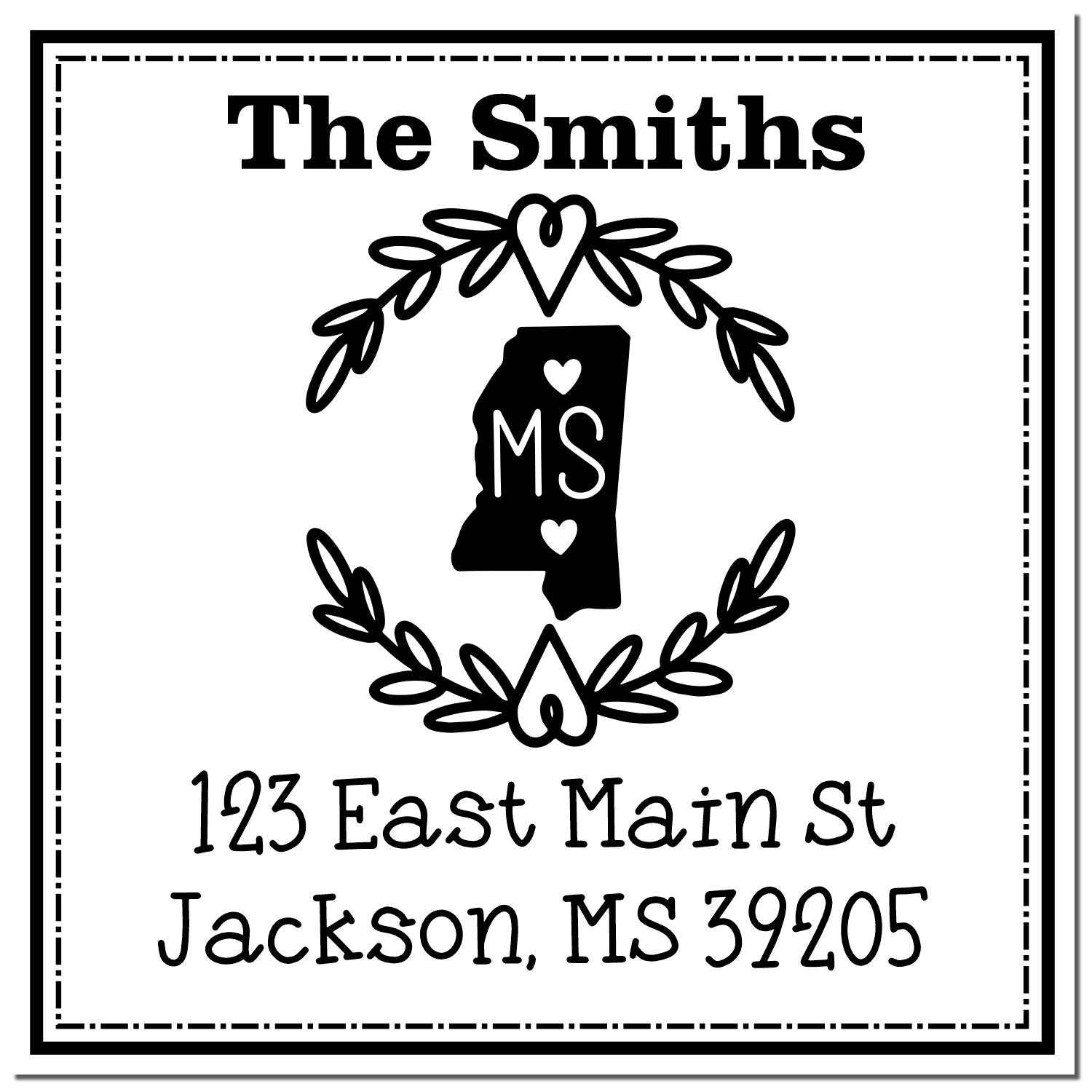 Wood Handle Mississippi State Wreath Custom-Made New Home Address Rubber Stamp - Engineer Seal Stamps