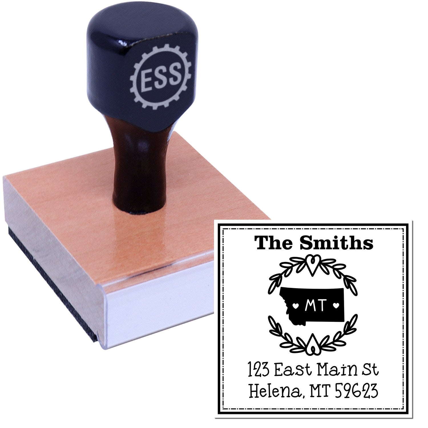 Wood Handle Montana State Wreath Custom-Made Address Return Stamper - Engineer Seal Stamps