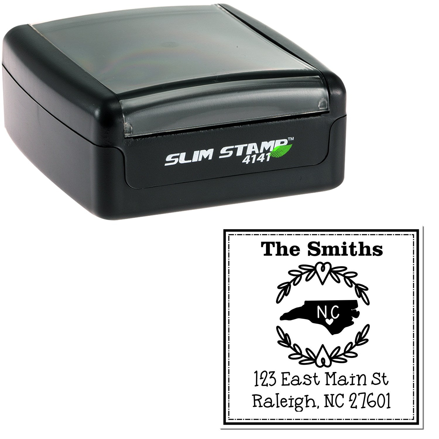 Slim North Carolina State Wreath Personalized Mail Pre-Inked Stamp - Engineer Seal Stamps
