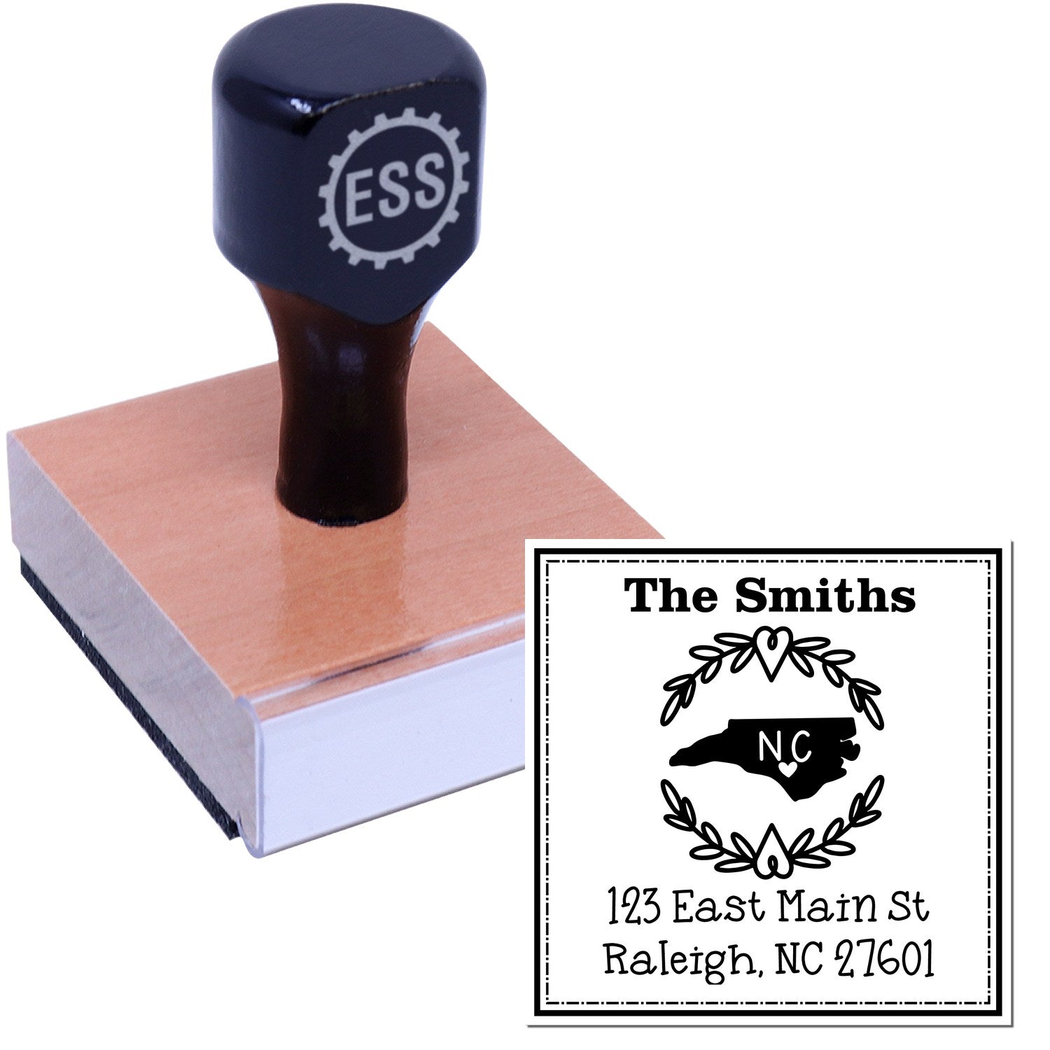 Wood Handle North Carolina State Wreath Custom-Made Mail Address Rubber Stamp - Engineer Seal Stamps