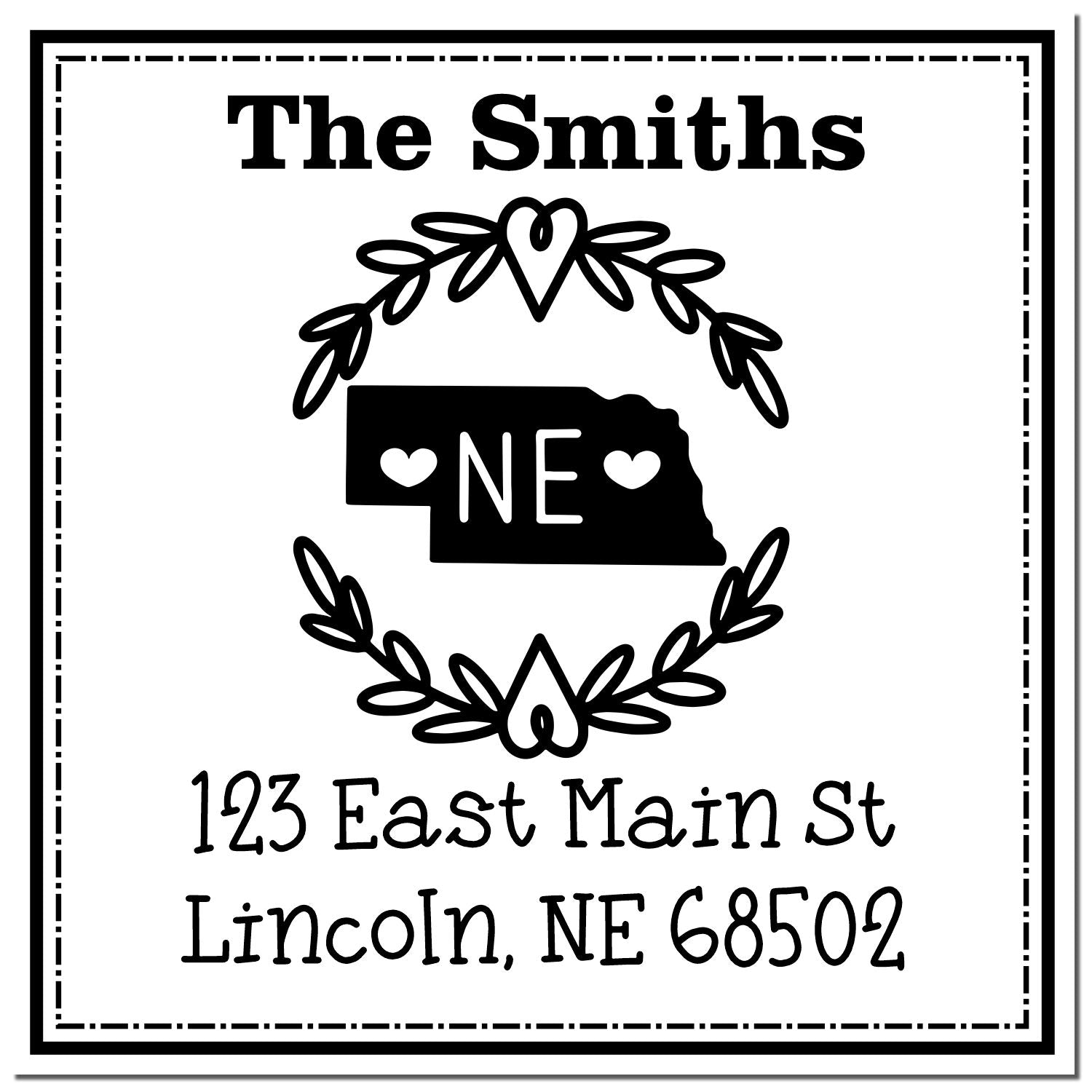 Wood Handle Nebraska State Wreath Custom-Made Address Return Rubber Stamp - Engineer Seal Stamps