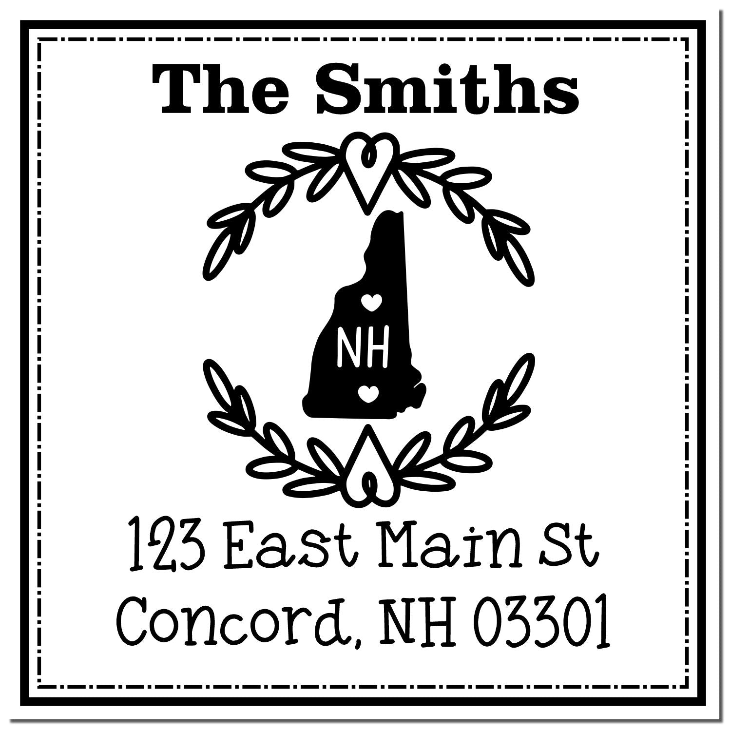 Slim New Hampshire State Wreath Personalized Mailing Stamper - Engineer Seal Stamps