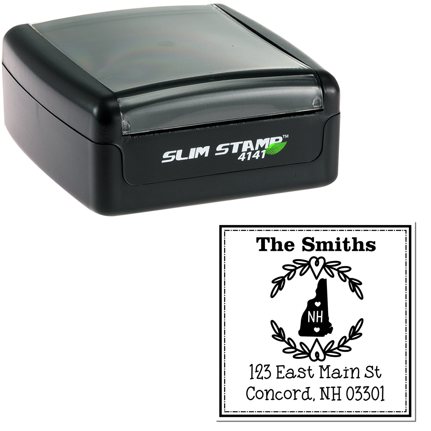 Slim New Hampshire State Wreath Personalized Mailing Stamper - Engineer Seal Stamps