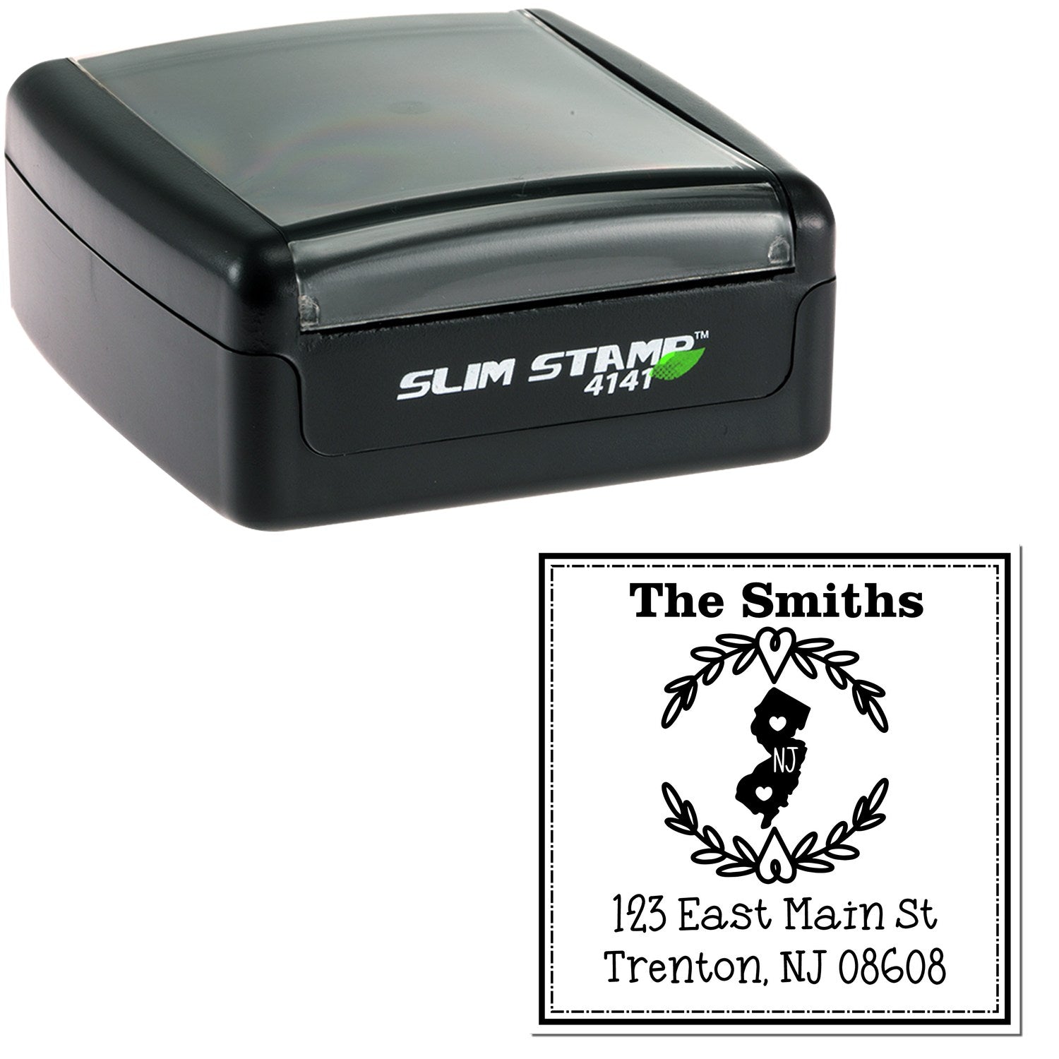 Slim New Jersey State Wreath Personalized Mailing Pre-Inked Stamp - Engineer Seal Stamps