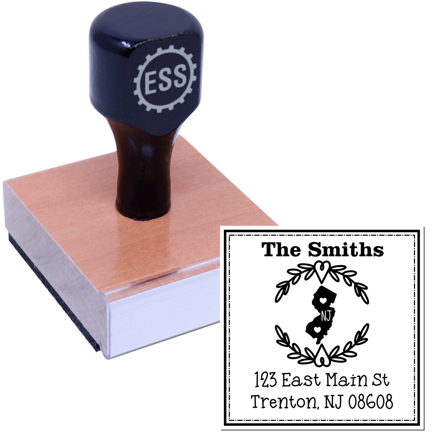 Wood Handle New Jersey State Wreath Custom-Made Mailing Address Rubber Stamp - Engineer Seal Stamps