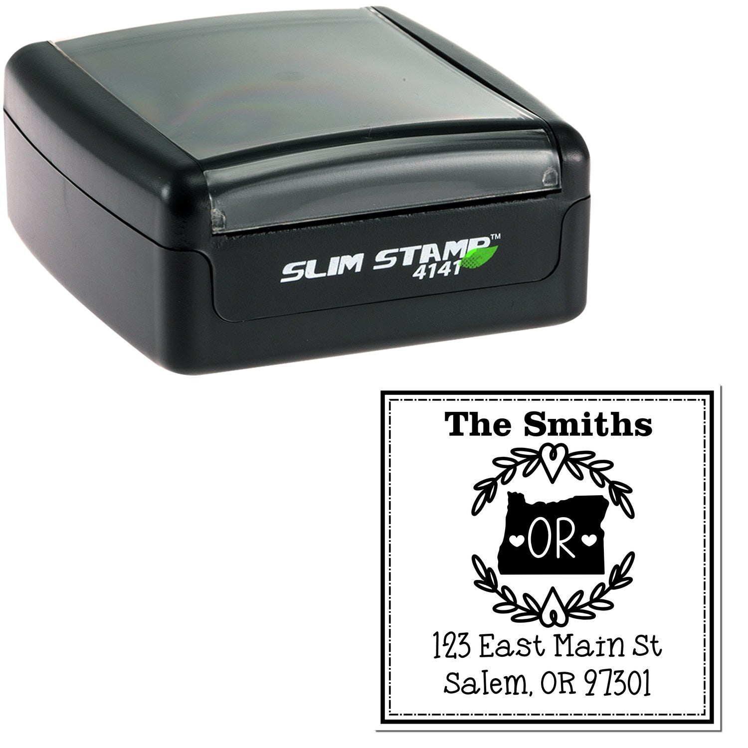 Slim Oregon State Wreath Personalized New Home Address Stamp - Engineer Seal Stamps