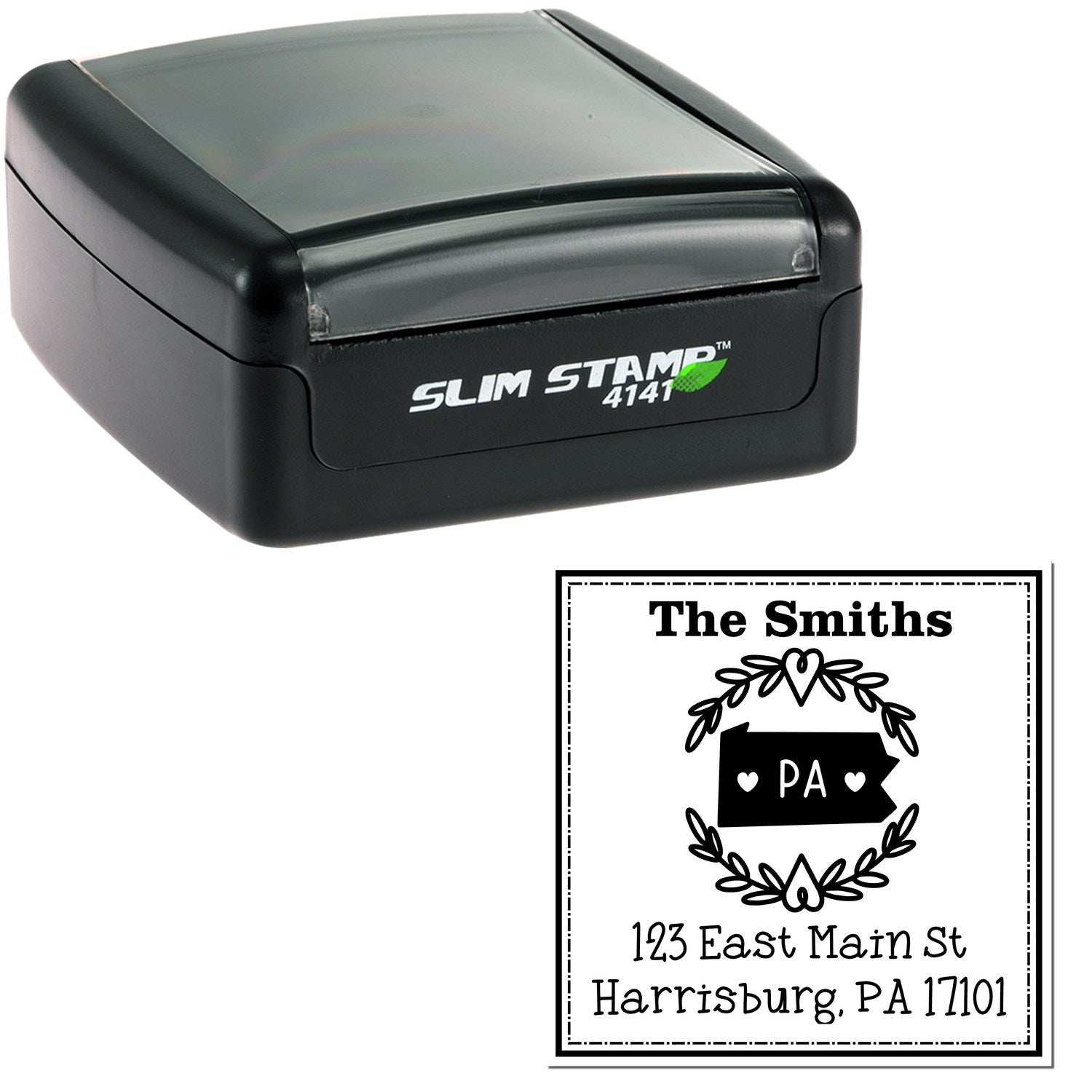 Slim Pennsylvania State Wreath Personalized New Home Address Stamper - Engineer Seal Stamps
