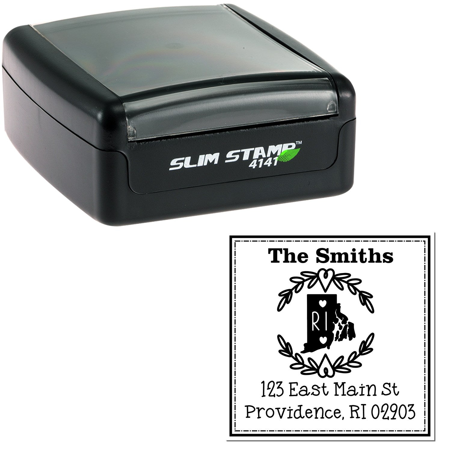 Slim Rhode Island State Wreath Personalized New Home Address Pre-Inked Stamp - Engineer Seal Stamps