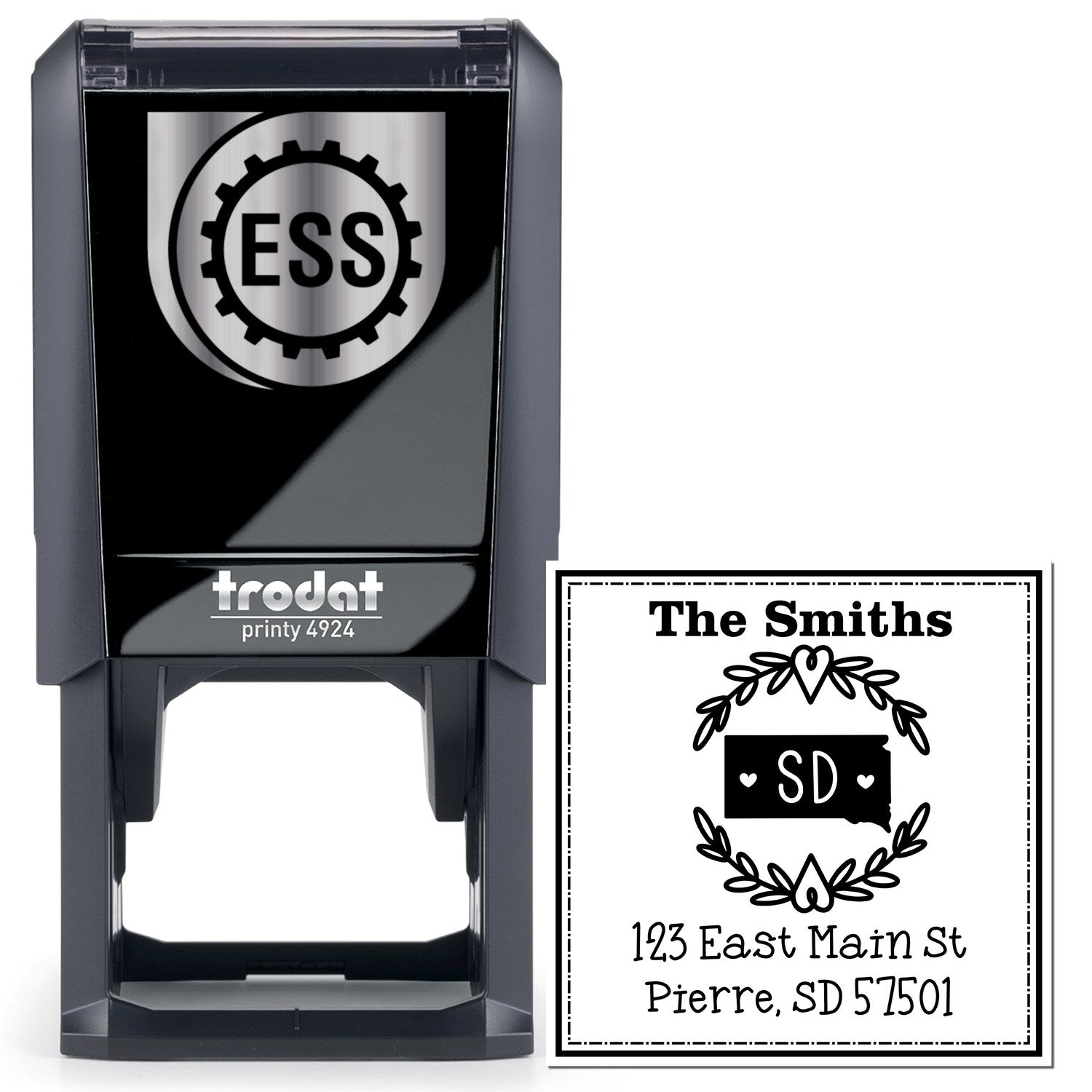 Self-Inking South Dakota State Wreath Personalized Name and Address Stamp - Engineer Seal Stamps