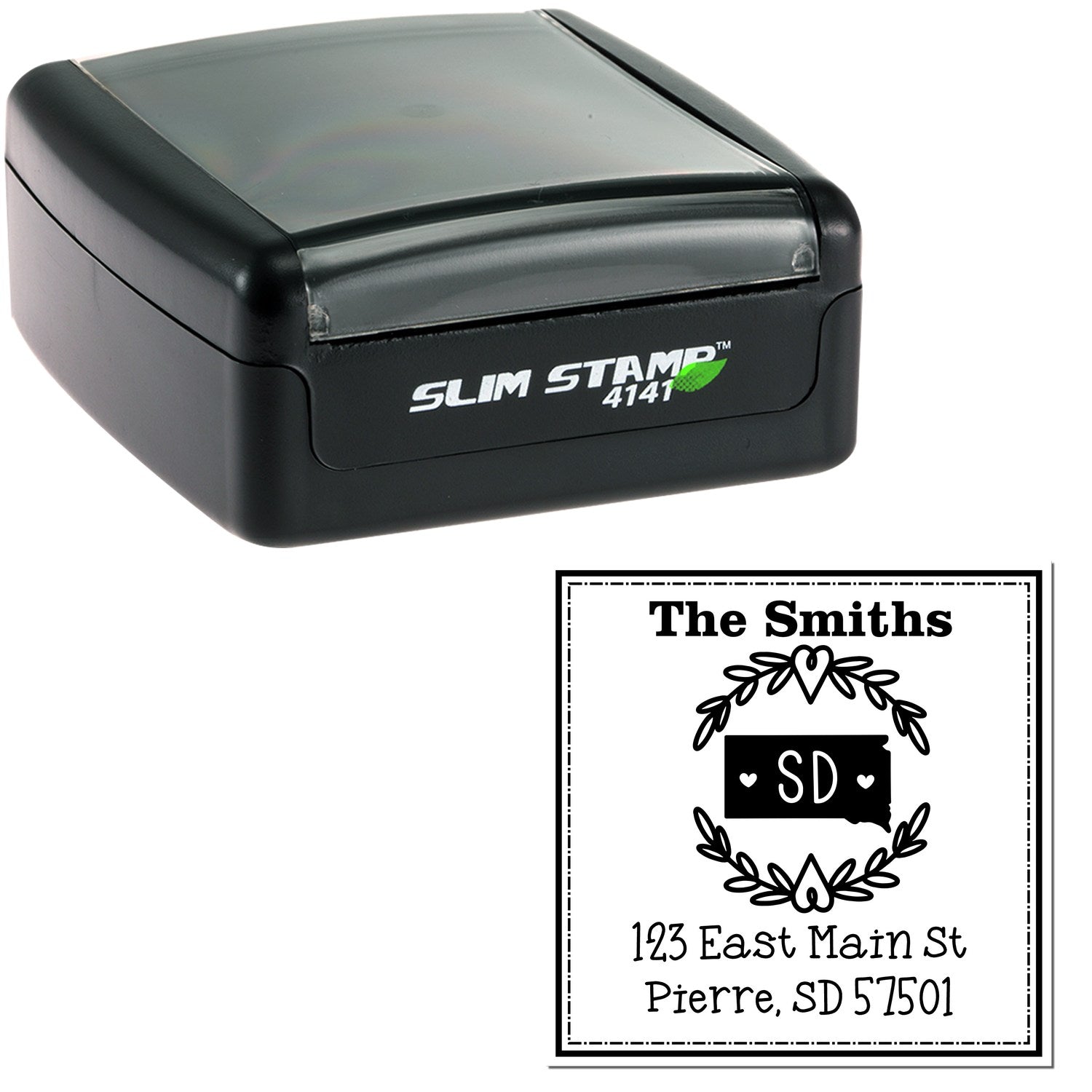 Slim South Dakota State Wreath Personalized Address Return Stamper - Engineer Seal Stamps