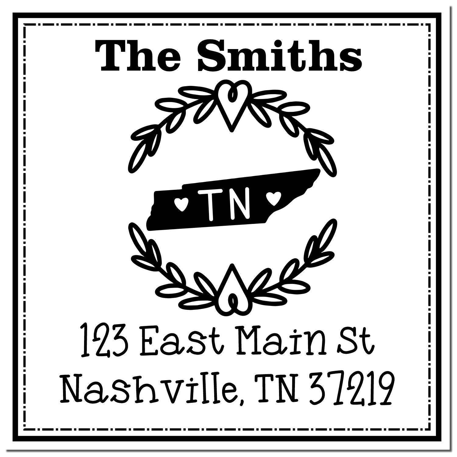 Wood Handle Tennessee State Wreath Custom-Made Address Label Rubber Stamp - Engineer Seal Stamps