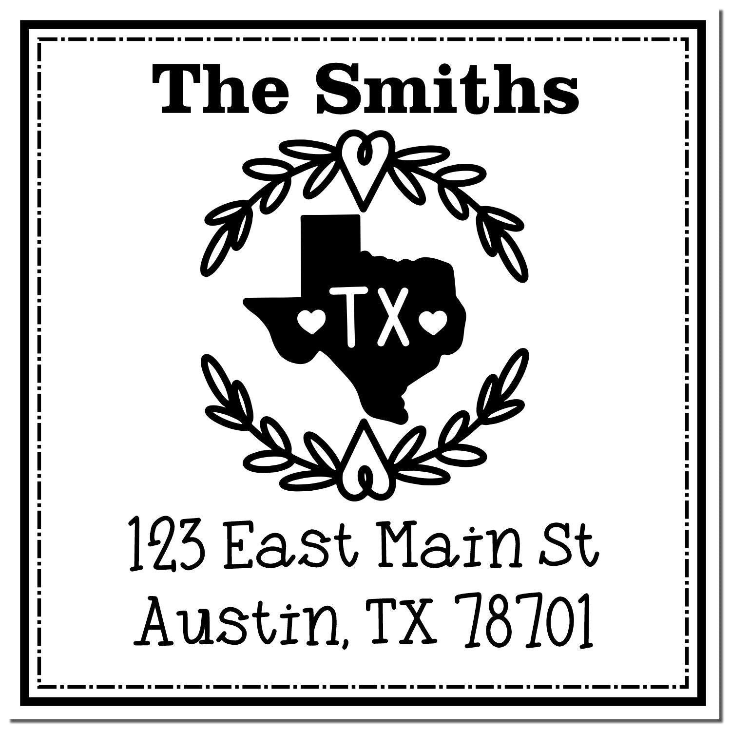 Slim Texas State Wreath Personalized Mailing Address Stamp - Engineer Seal Stamps