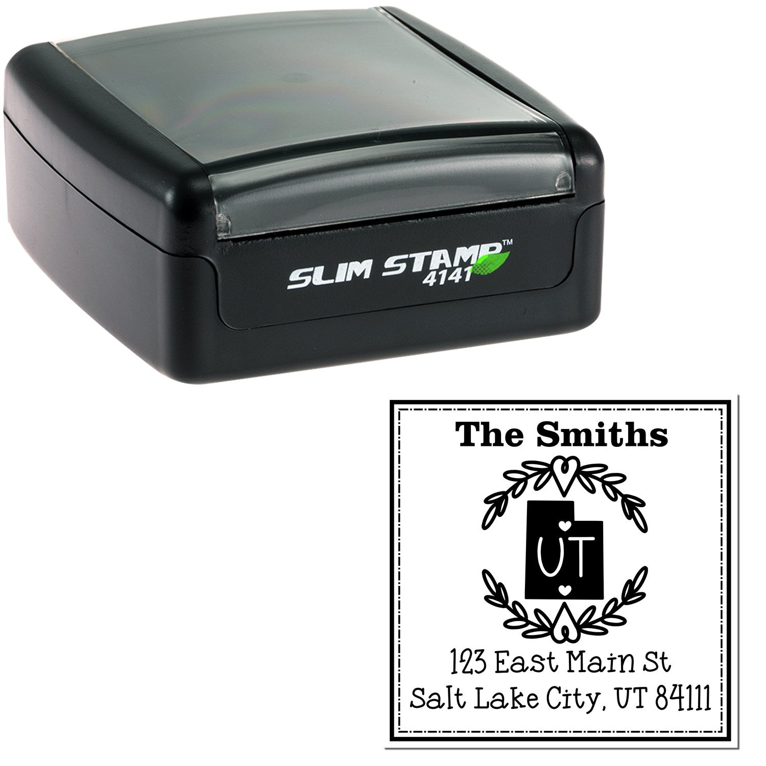 Slim Utah State Wreath Personalized Mailing Address Stamper - Engineer Seal Stamps
