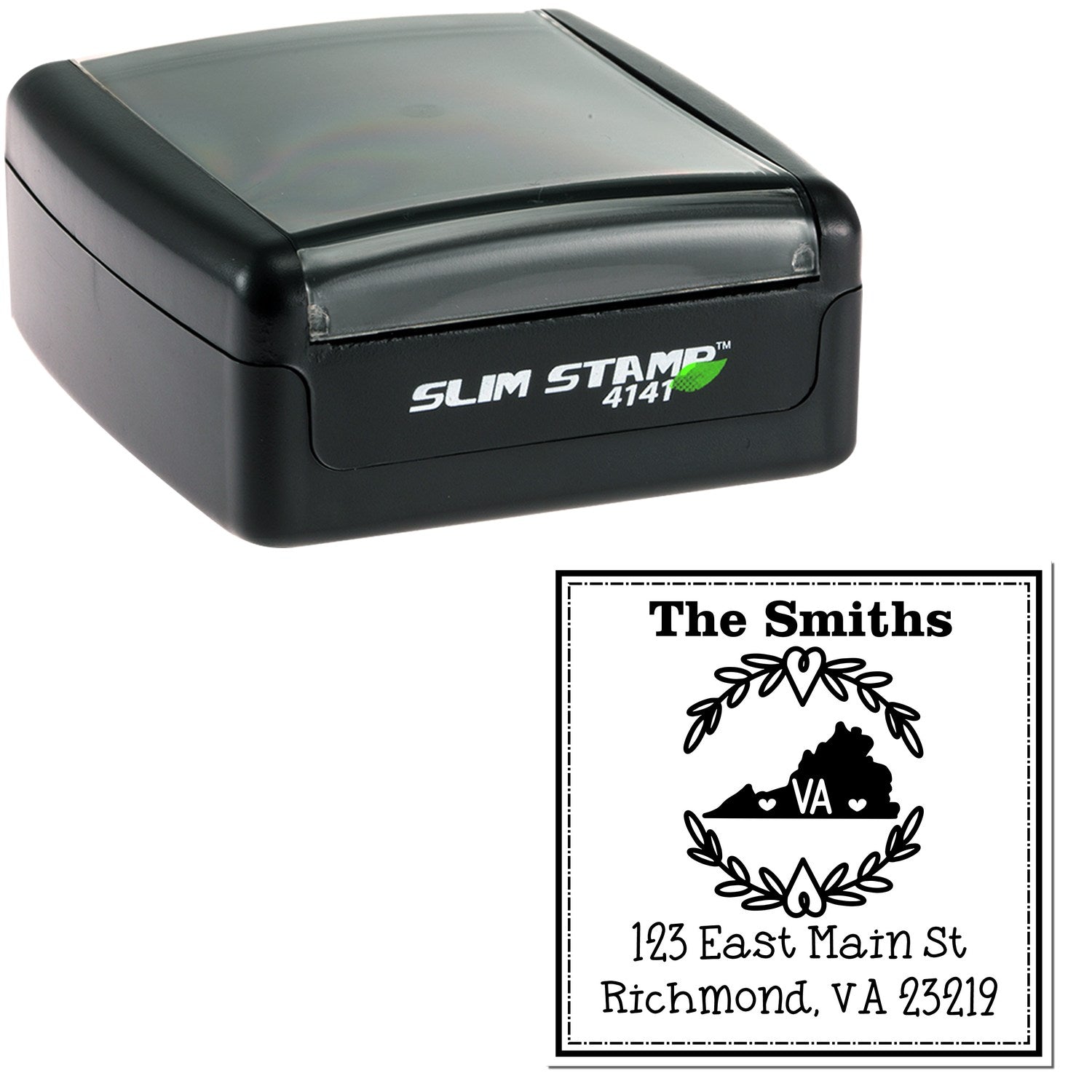 Slim Virginia State Wreath Personalized Mail Address Stamp - Engineer Seal Stamps