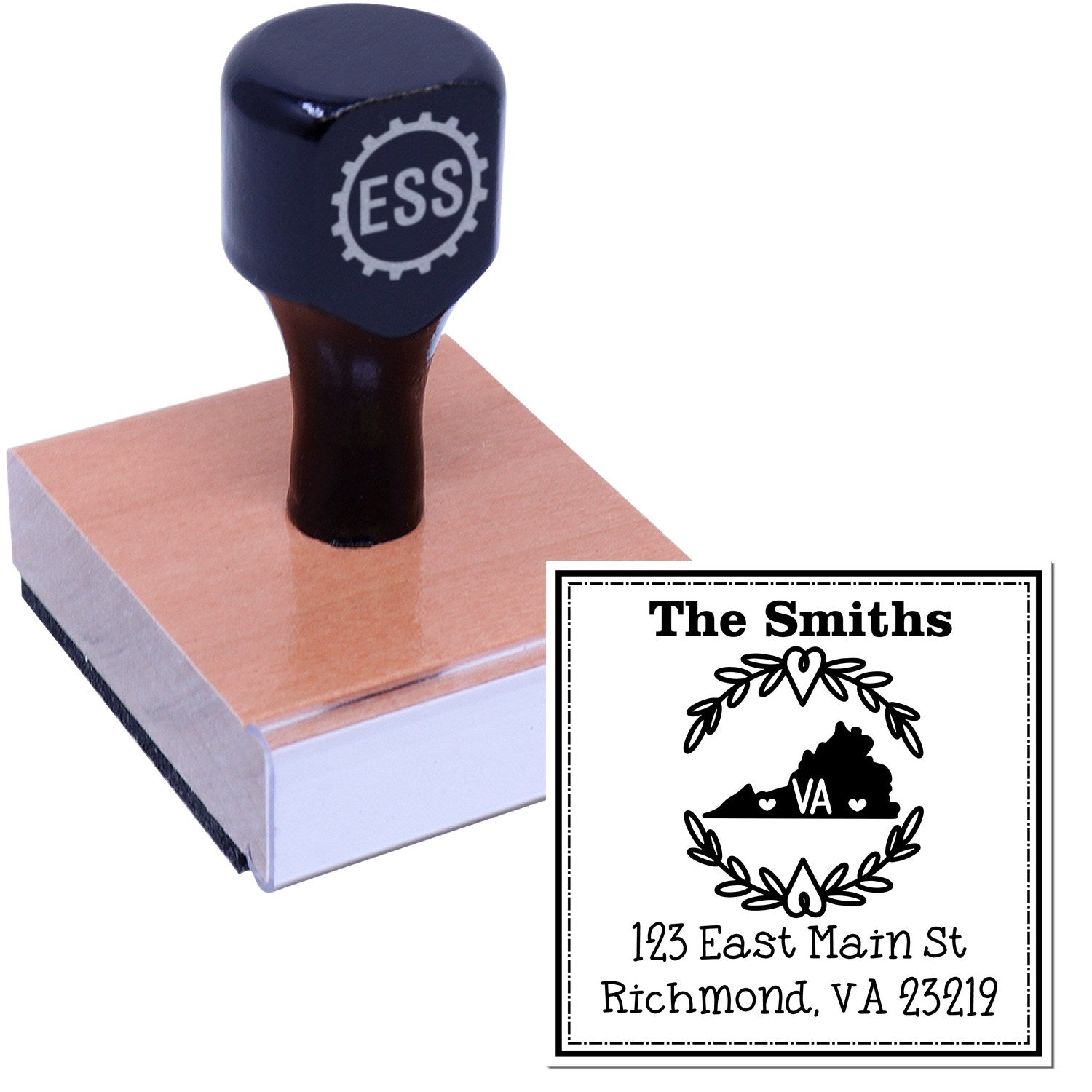 Wood Handle Virginia State Wreath Personalized Return Address Stamp - Engineer Seal Stamps