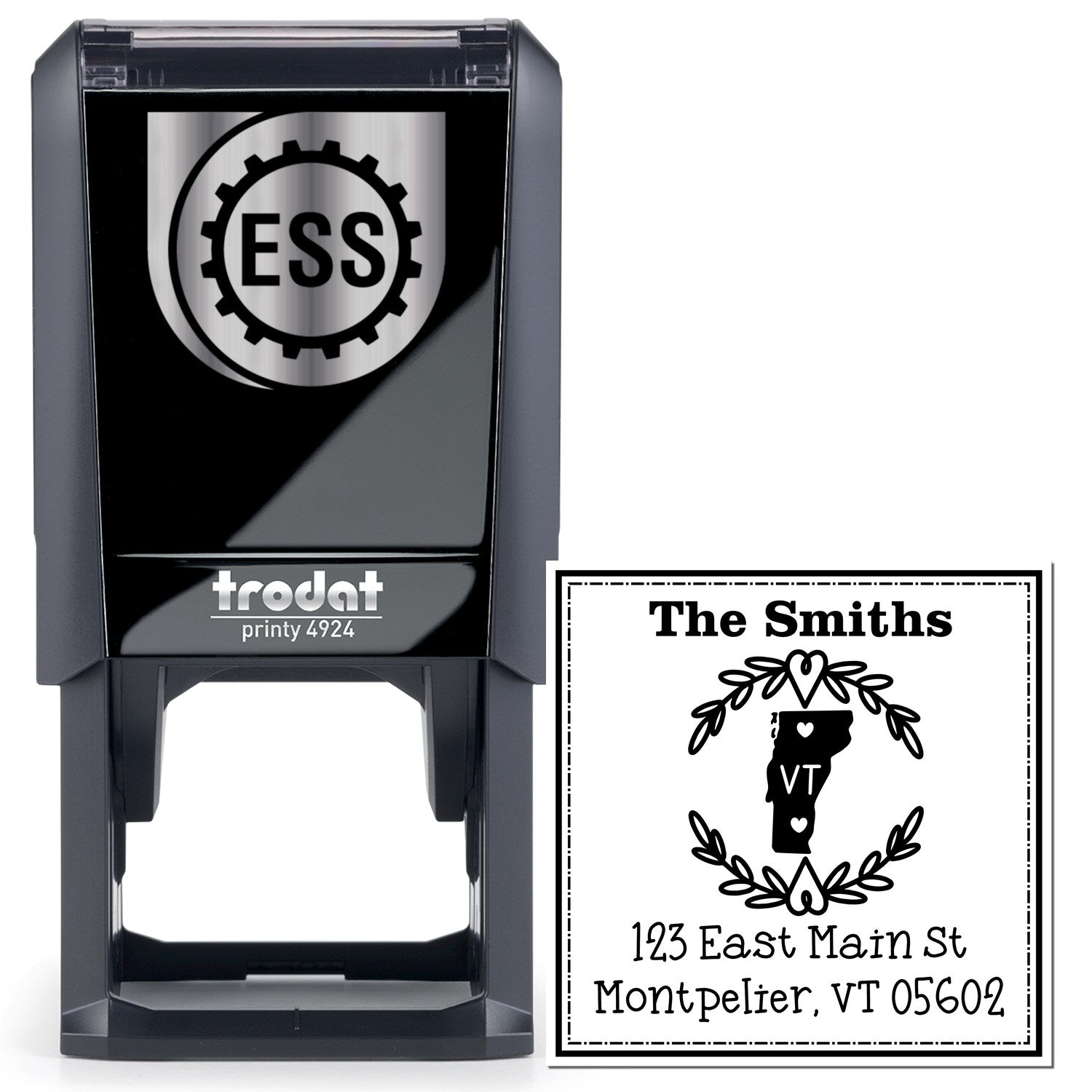 Self-Inking Vermont State Wreath Personalized Mailing Stamper - Engineer Seal Stamps