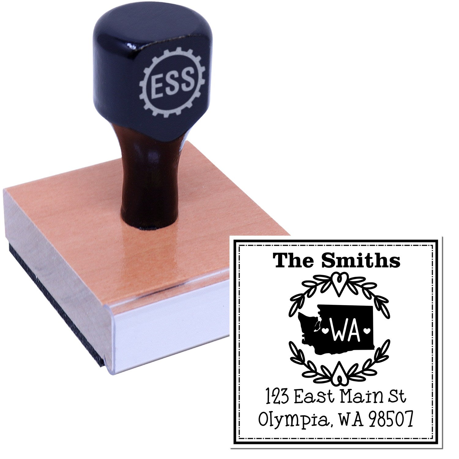 Wood Handle Washington State Wreath Personalized Return Address Stamper - Engineer Seal Stamps
