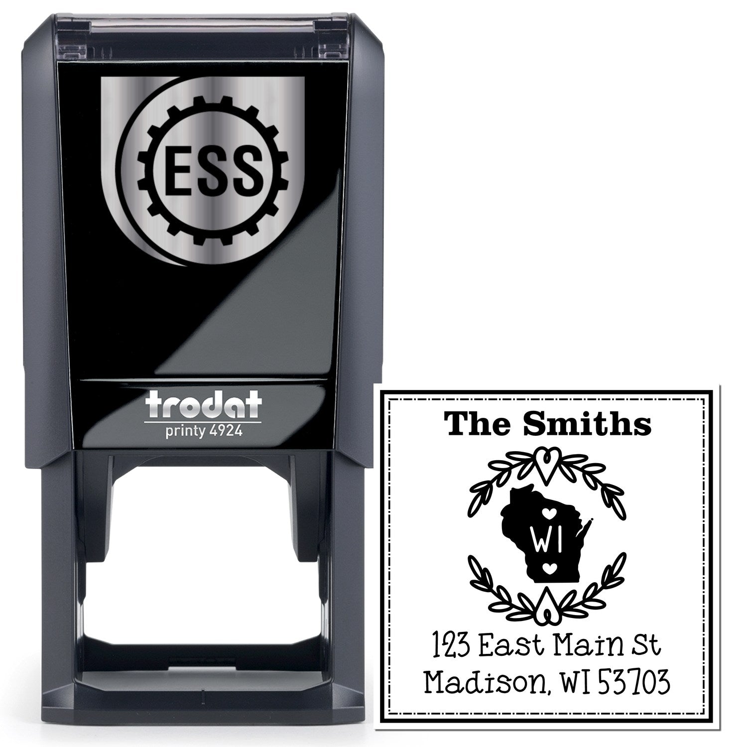Self-Inking Wisconsin State Wreath Personalized Mail Rubber Stamp - Engineer Seal Stamps