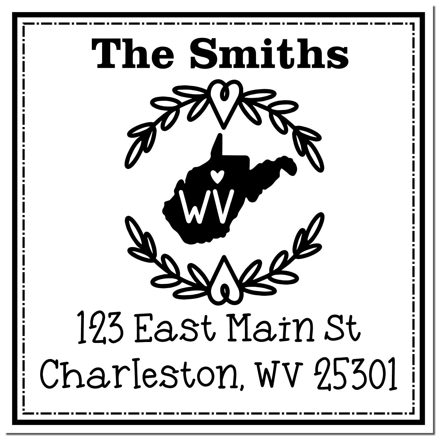 Slim West Virginia State Wreath Personalized Mail Address Pre-Inked Stamp - Engineer Seal Stamps