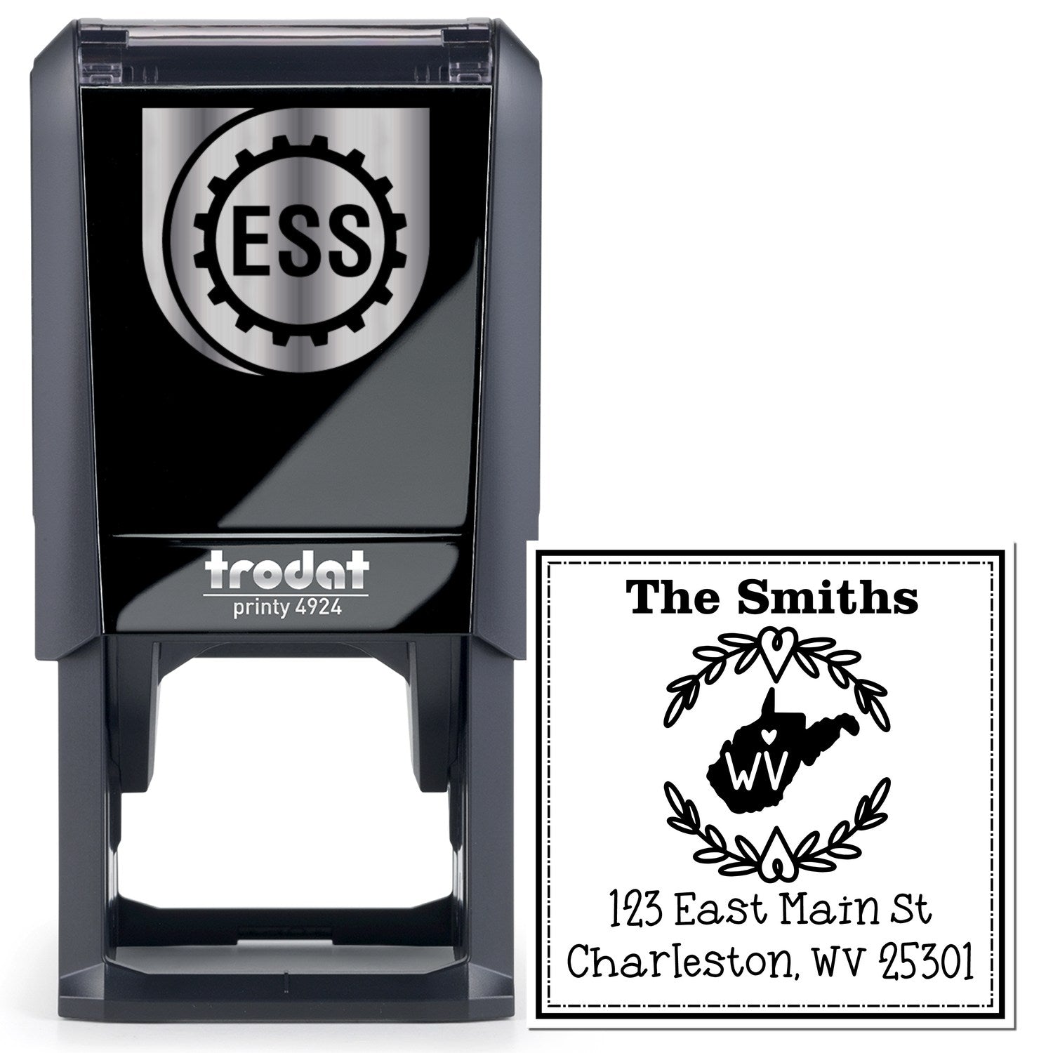Self-Inking West Virginia State Wreath Personalized Mail Stamper - Engineer Seal Stamps