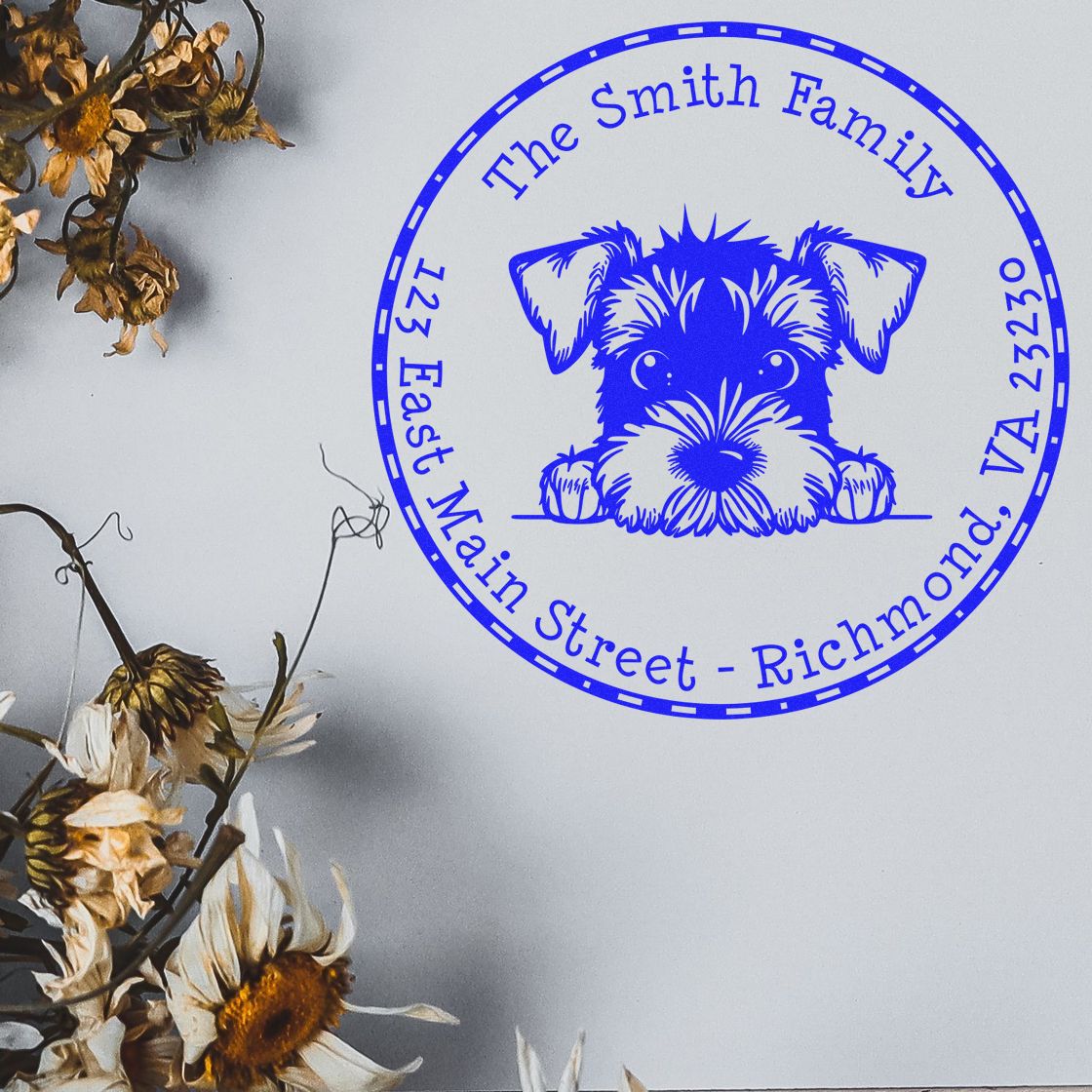 Round Airedale Terrier Customized Address Rubber Stamp - Engineer Seal Stamps