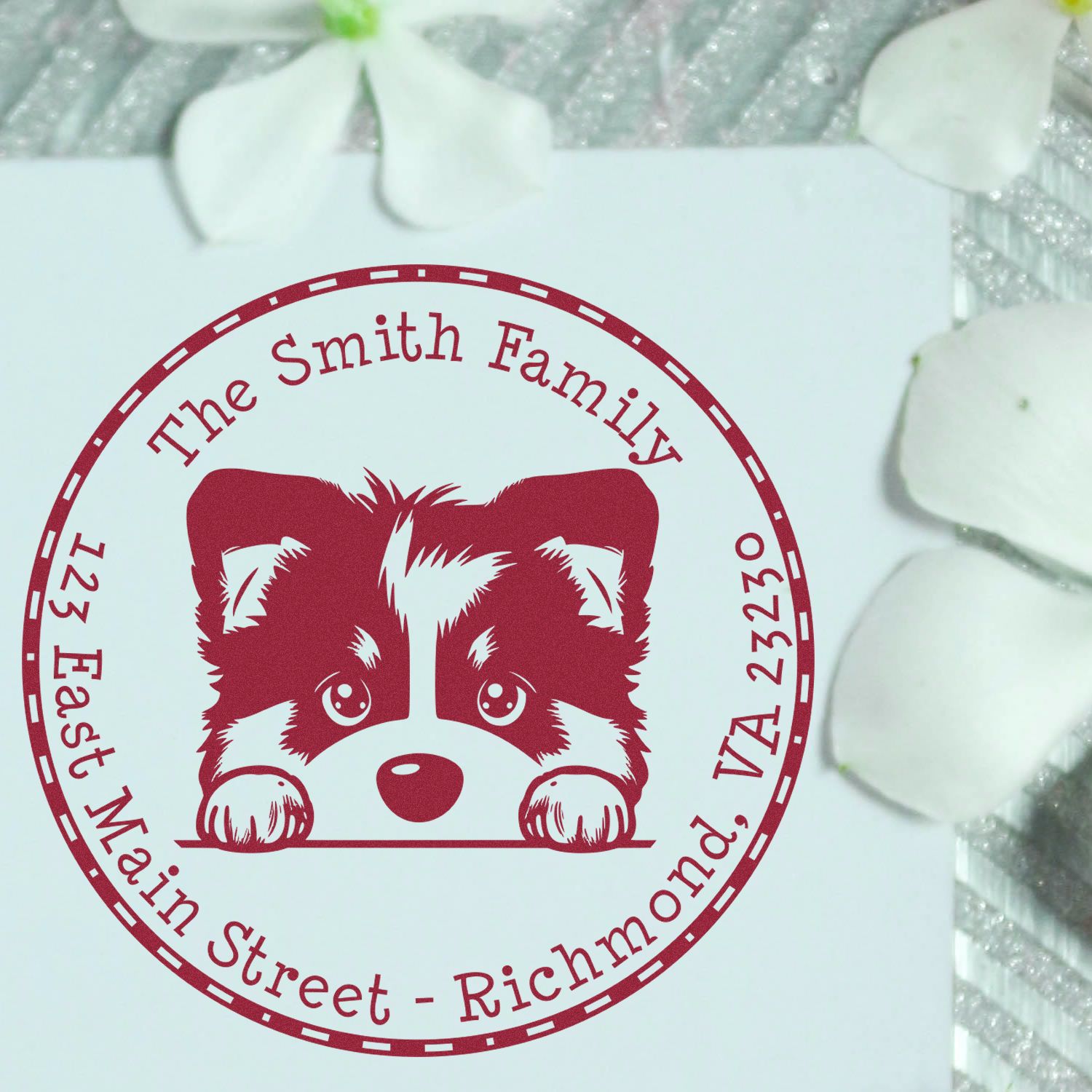 Round Alaskan Malamute Customized Name and Address Rubber Stamp - Engineer Seal Stamps