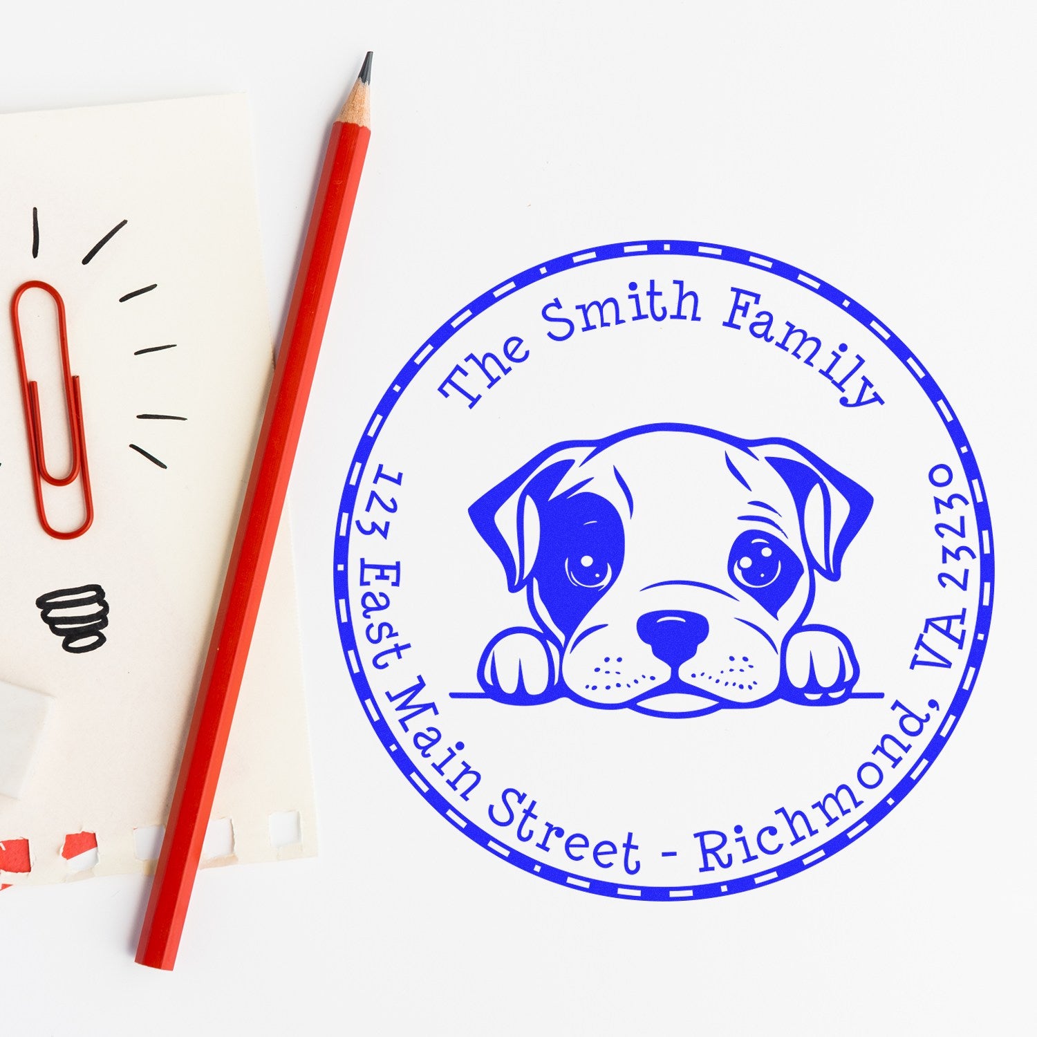 Round Self-Inking American Staffordshire Terrier Name and Address Stamp - Engineer Seal Stamps