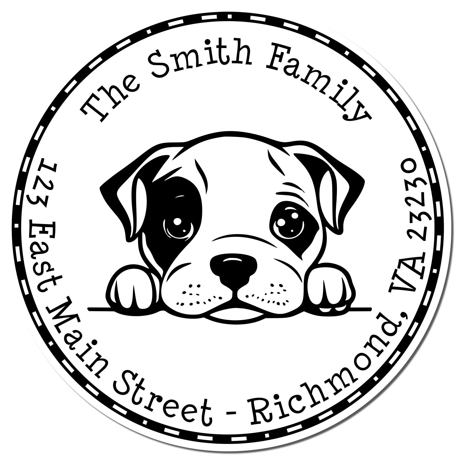 Round Self-Inking American Staffordshire Terrier Name and Address Stamp - Engineer Seal Stamps