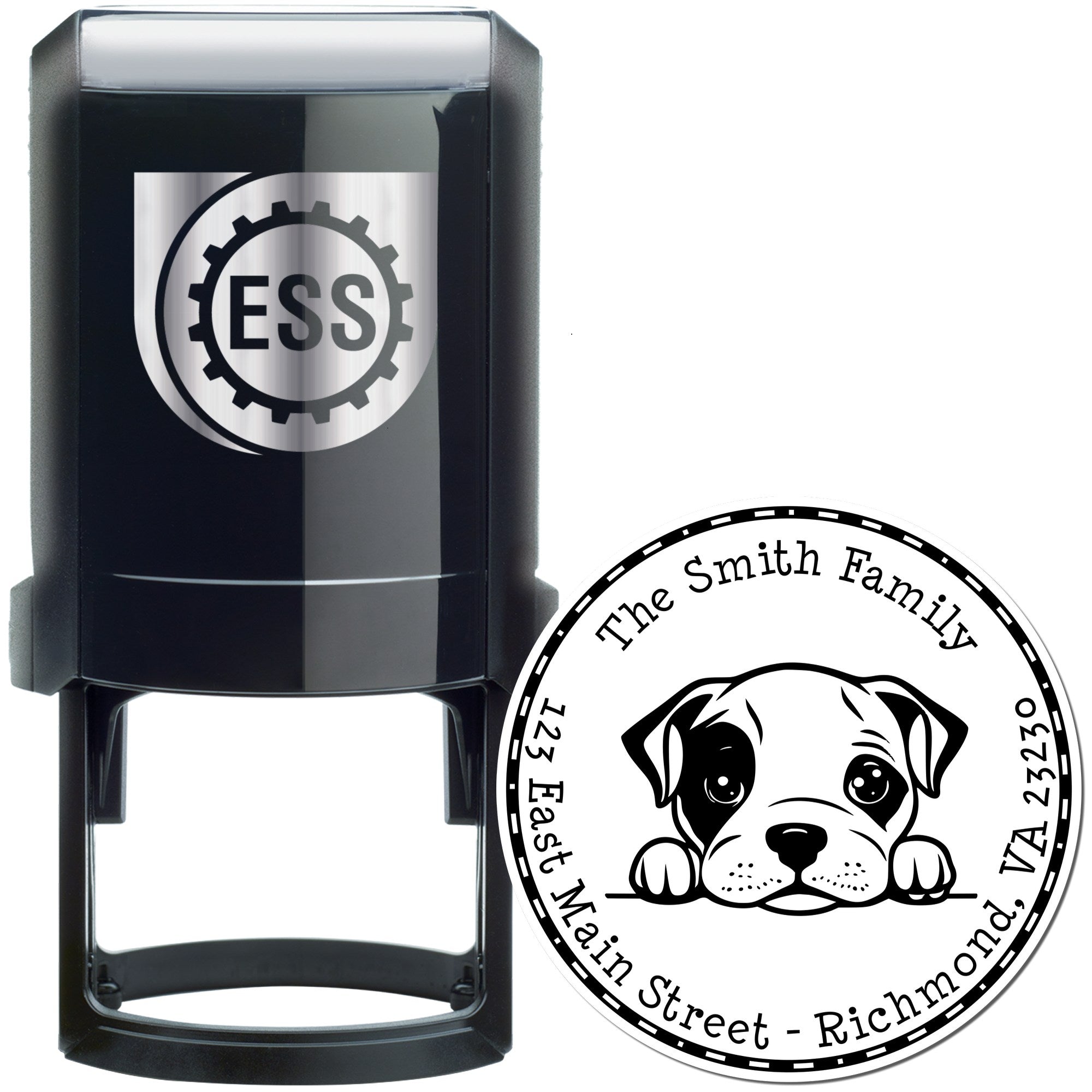Round Self-Inking American Staffordshire Terrier Name and Address Stamp - Engineer Seal Stamps