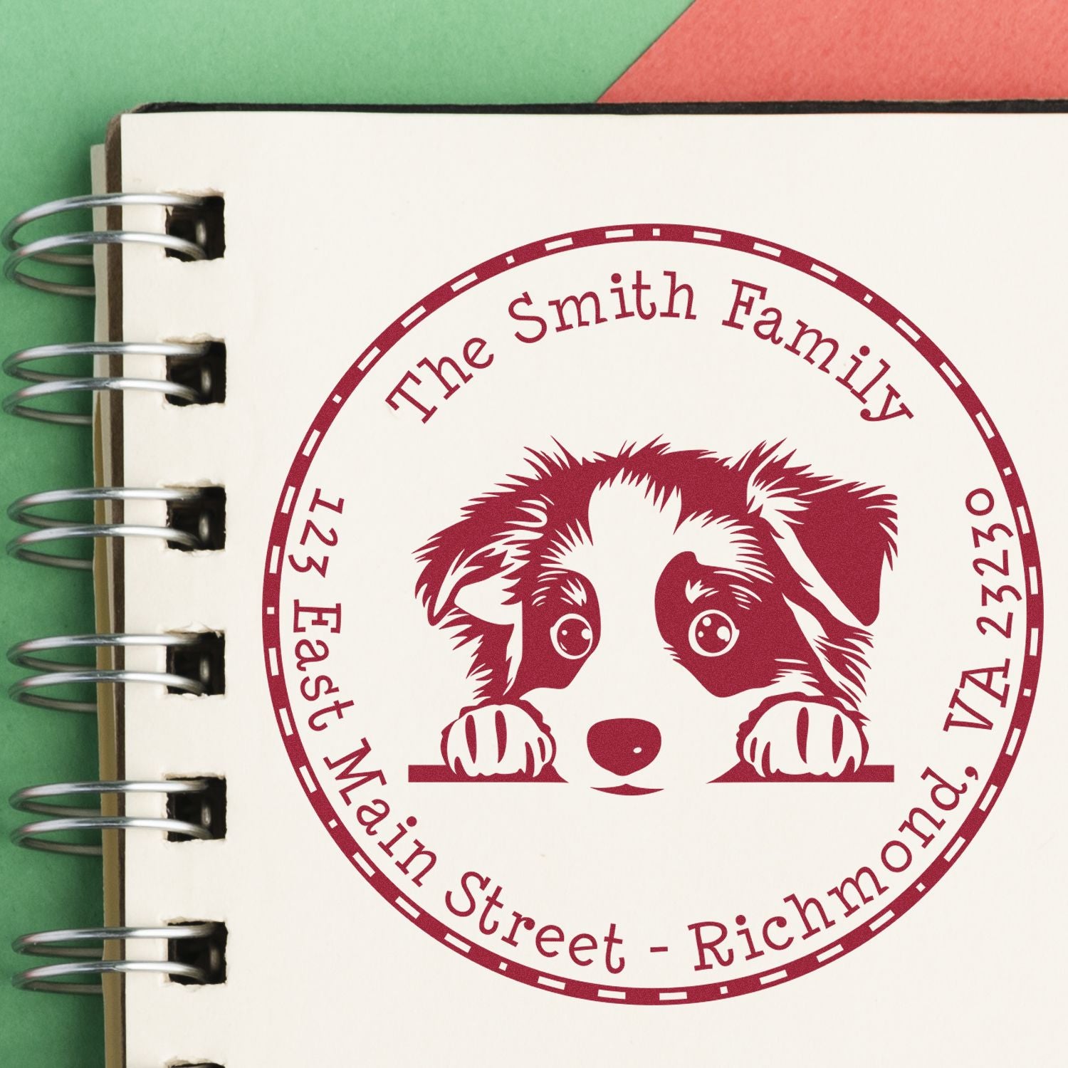Round Australian Shepherd Customized Home Address Rubber Stamp - Engineer Seal Stamps