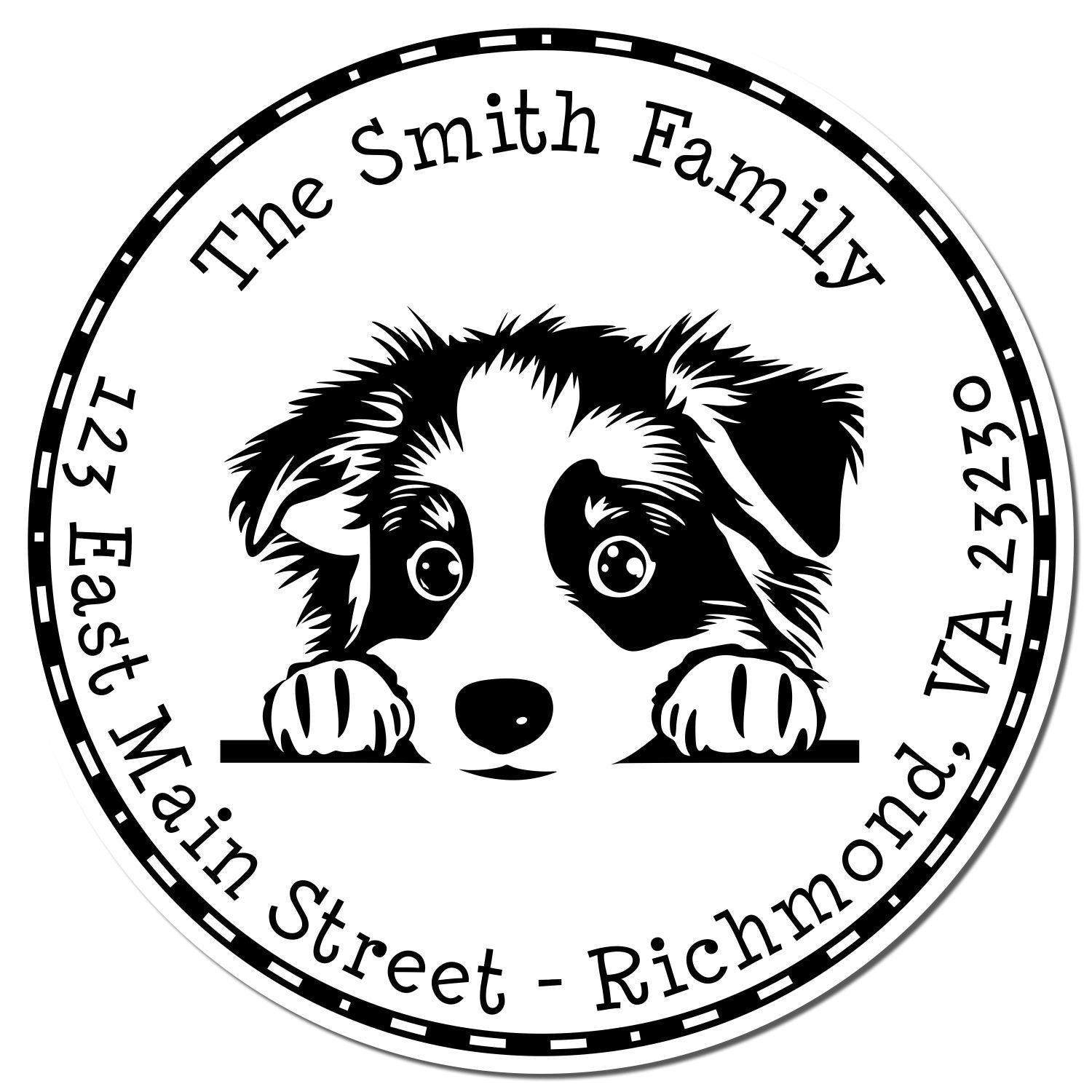 Round Australian Shepherd Customized Home Address Rubber Stamp - Engineer Seal Stamps