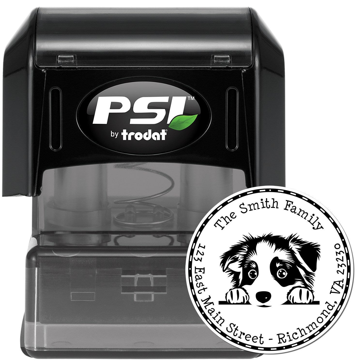Round Pre-Inked Australian Shepherd Custom Mailing Stamp - Engineer Seal Stamps